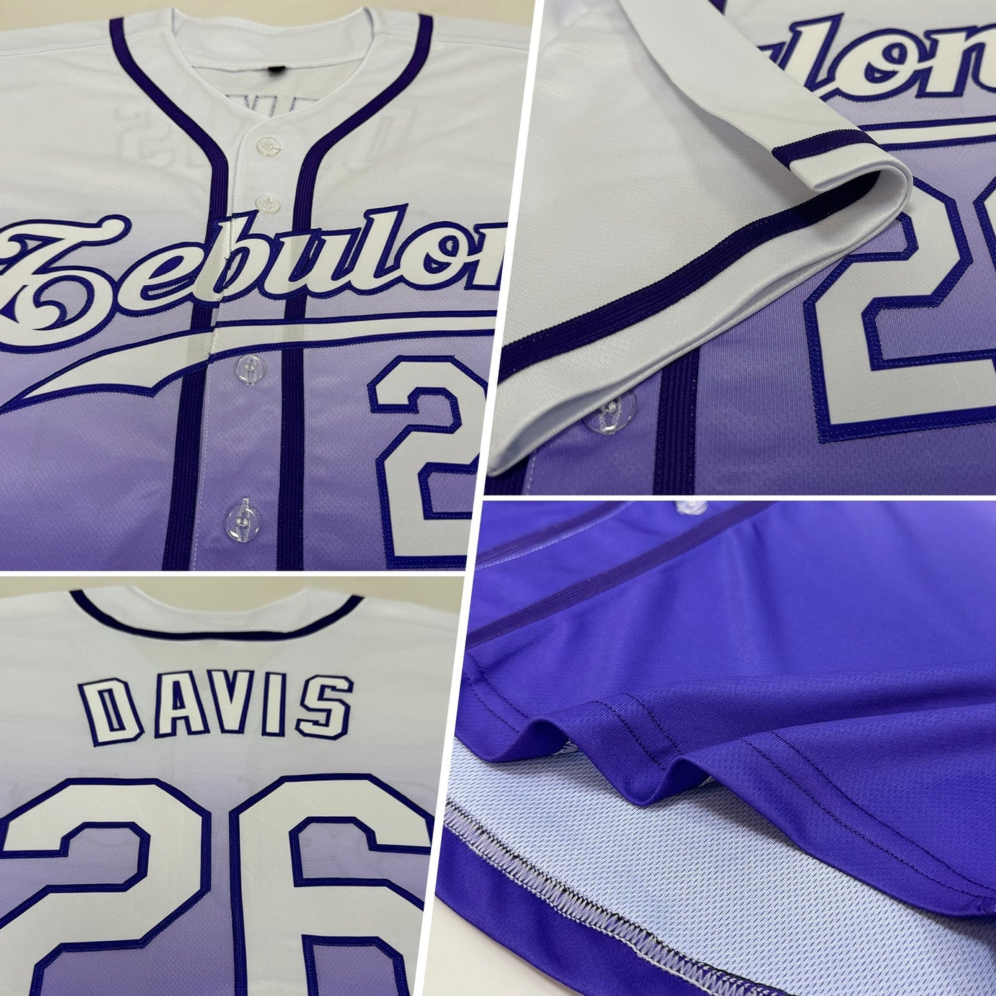Custom White White-Purple Authentic Fade Fashion Baseball Jersey baseball jersey product view 2