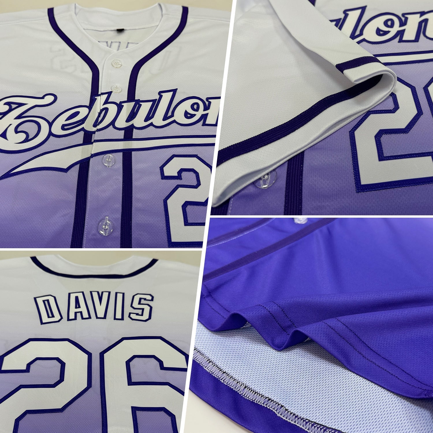 Custom White White-Purple Authentic Fade Fashion Baseball Jersey baseball jersey product view 2