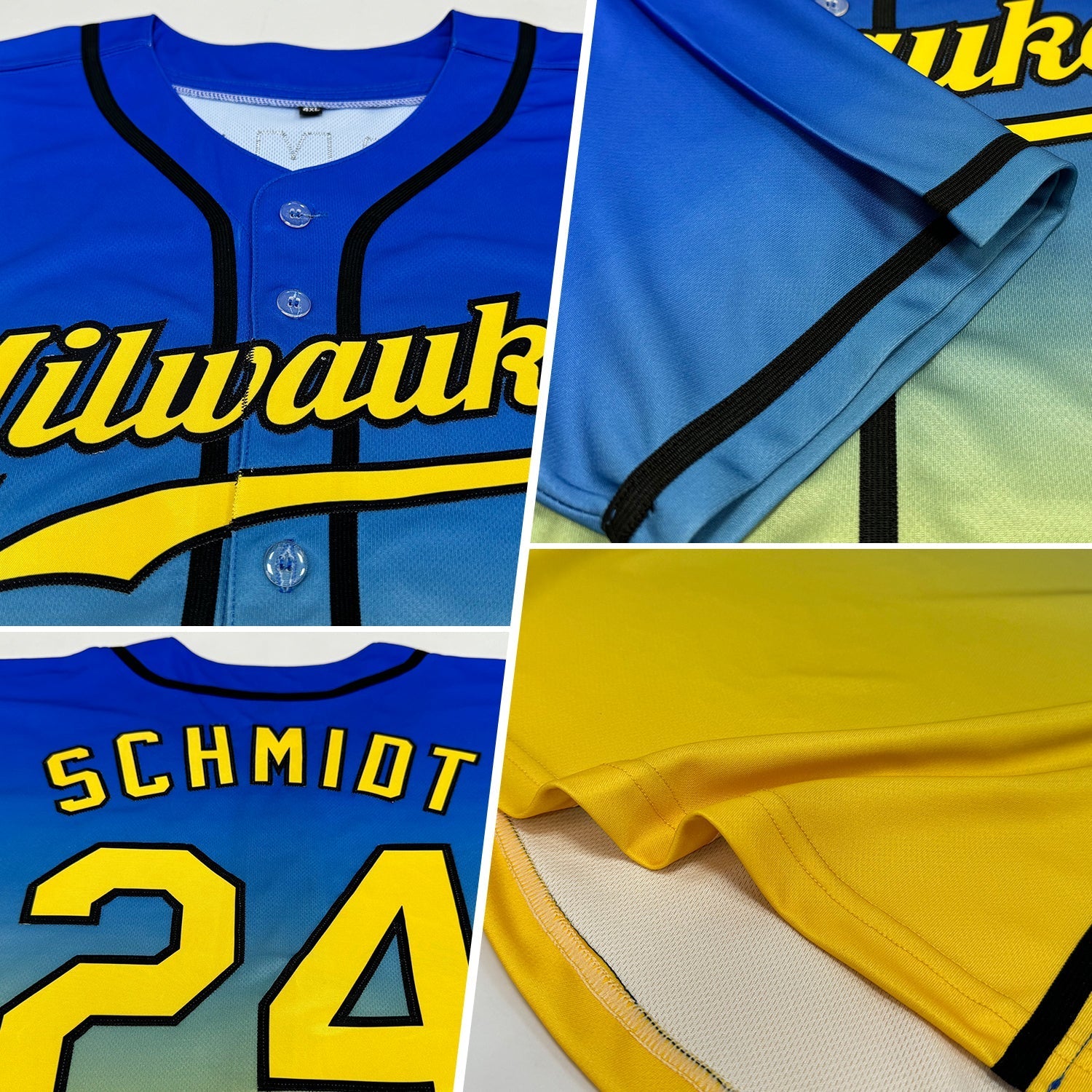 Custom Royal Yellow-Black Authentic Fade Fashion Baseball Jersey baseball jersey product view 2