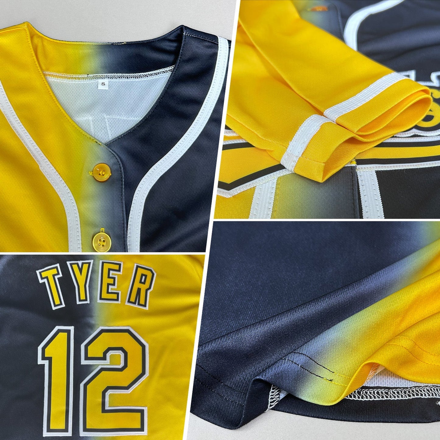 Custom Black Yellow-White Authentic Gradient Fashion Baseball Jersey baseball jersey product view 2