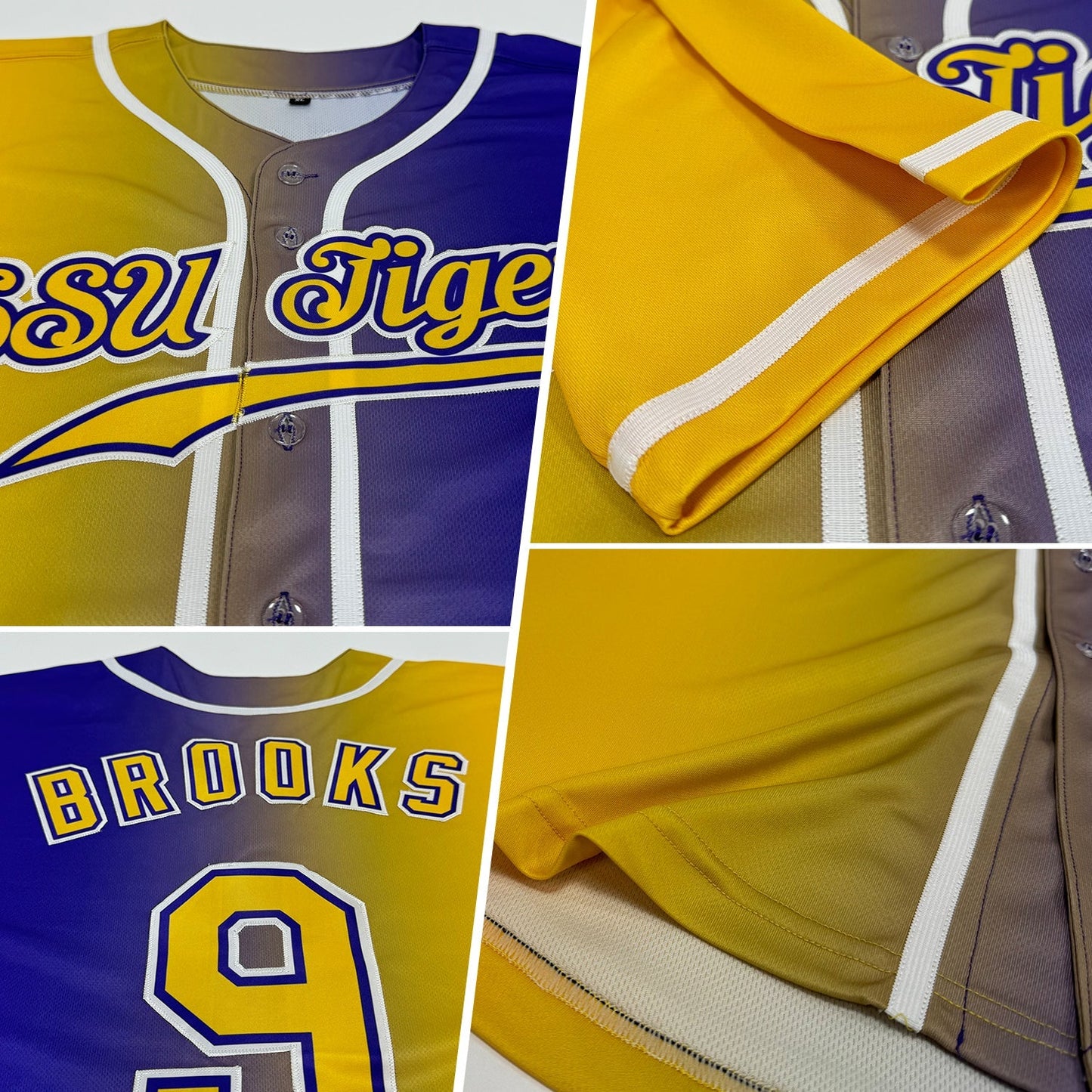 Custom Purple Yellow-White Authentic Gradient Fashion Baseball Jersey baseball jersey product view 2