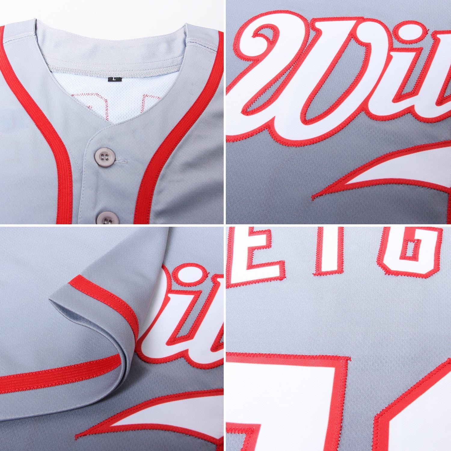 Custom Gray White Steel Gray-Red Authentic Fade Fashion Baseball Jersey baseball jersey product view 5