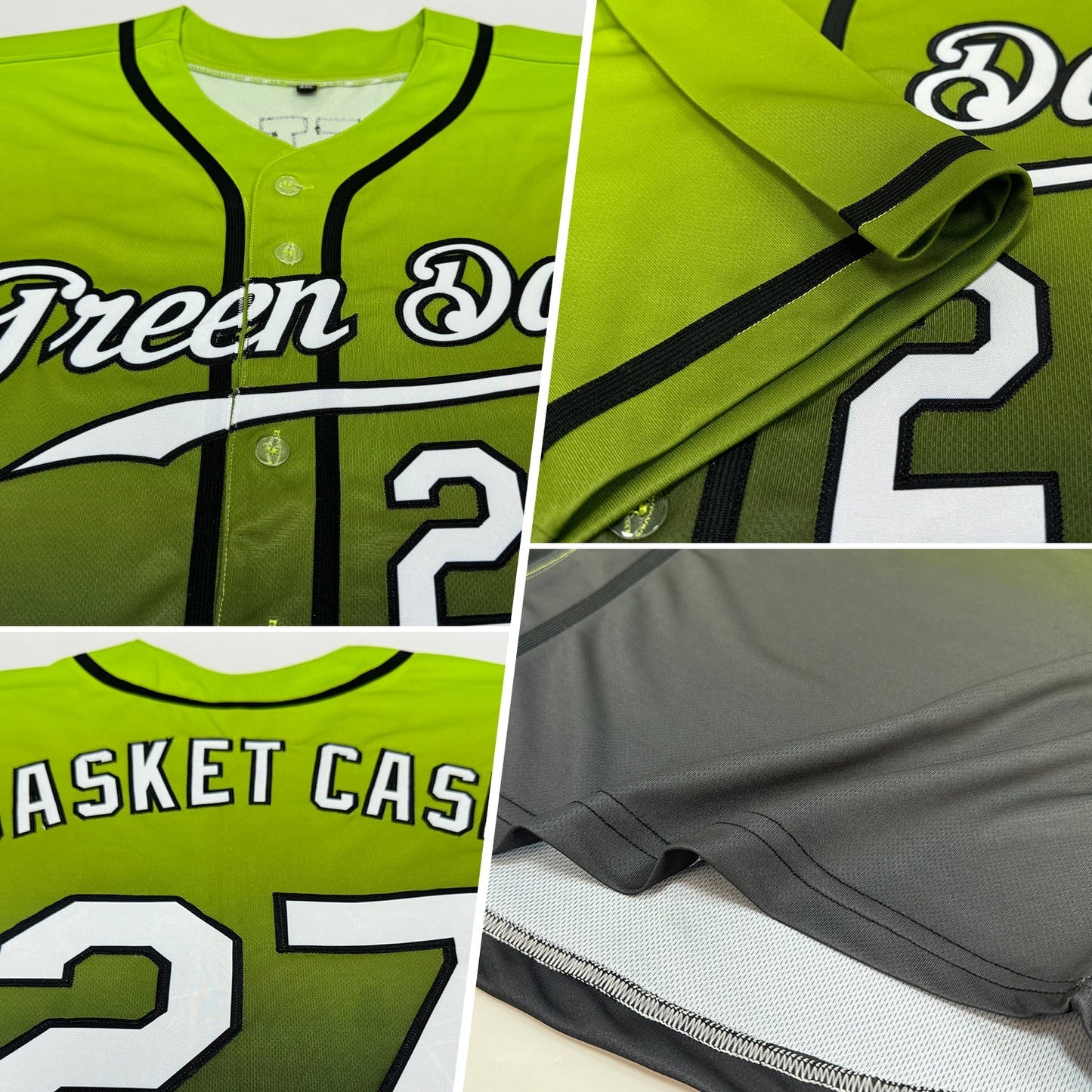 Custom Neon Green White-Black Authentic Fade Fashion Baseball Jersey baseball jersey product view 2