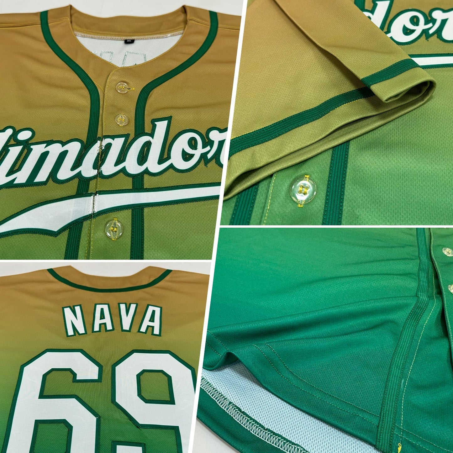 Custom Old Gold White-Kelly Green Authentic Fade Fashion Baseball Jersey baseball jersey product view 2
