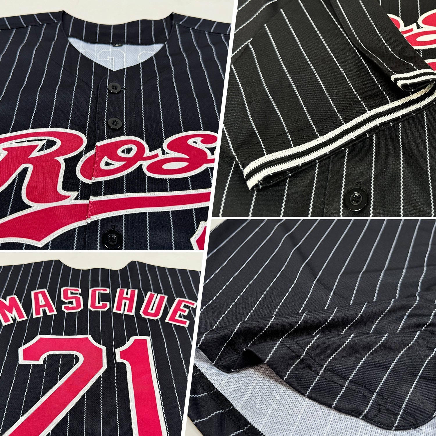 Custom Black White Pinstripe Maroon-White Authentic Baseball Jersey baseball jersey product view 2