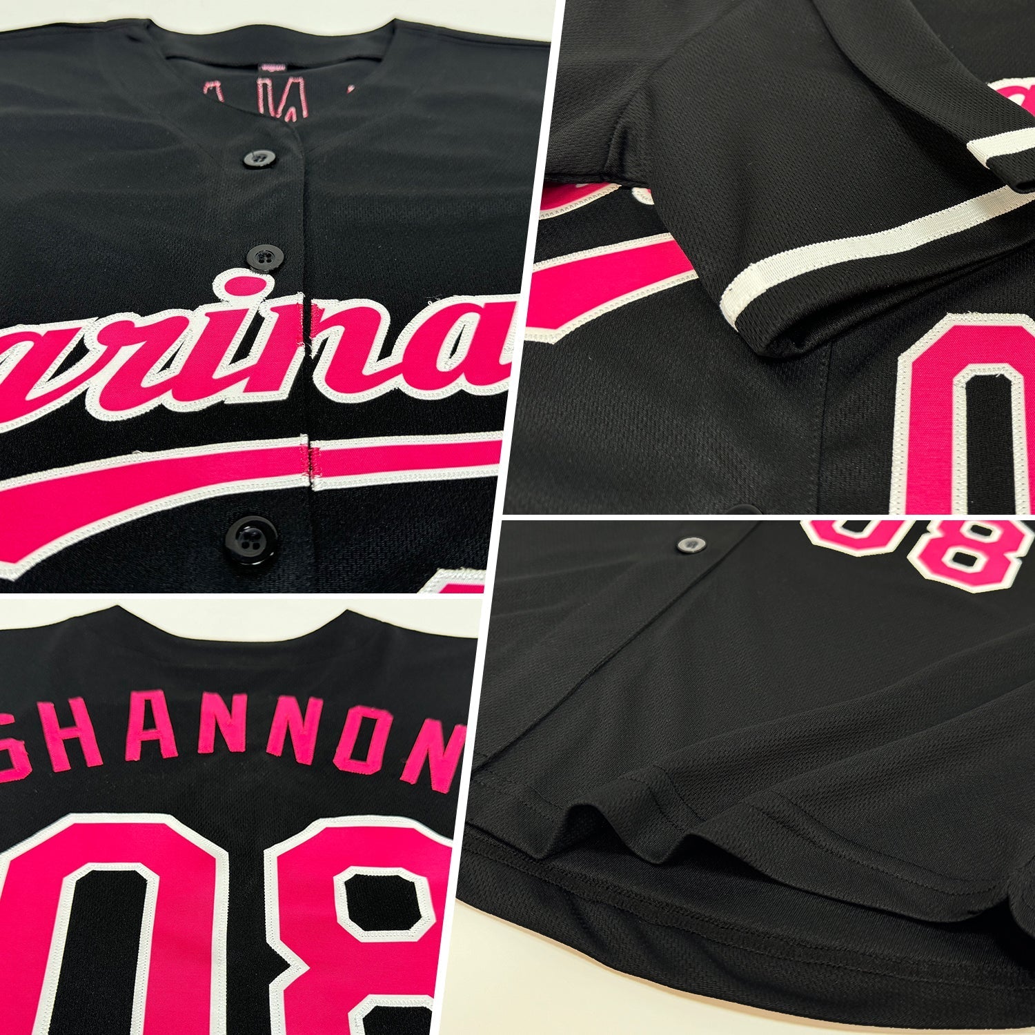 Custom Black Hot Pink-White Authentic Baseball Jersey baseball jersey product view 2