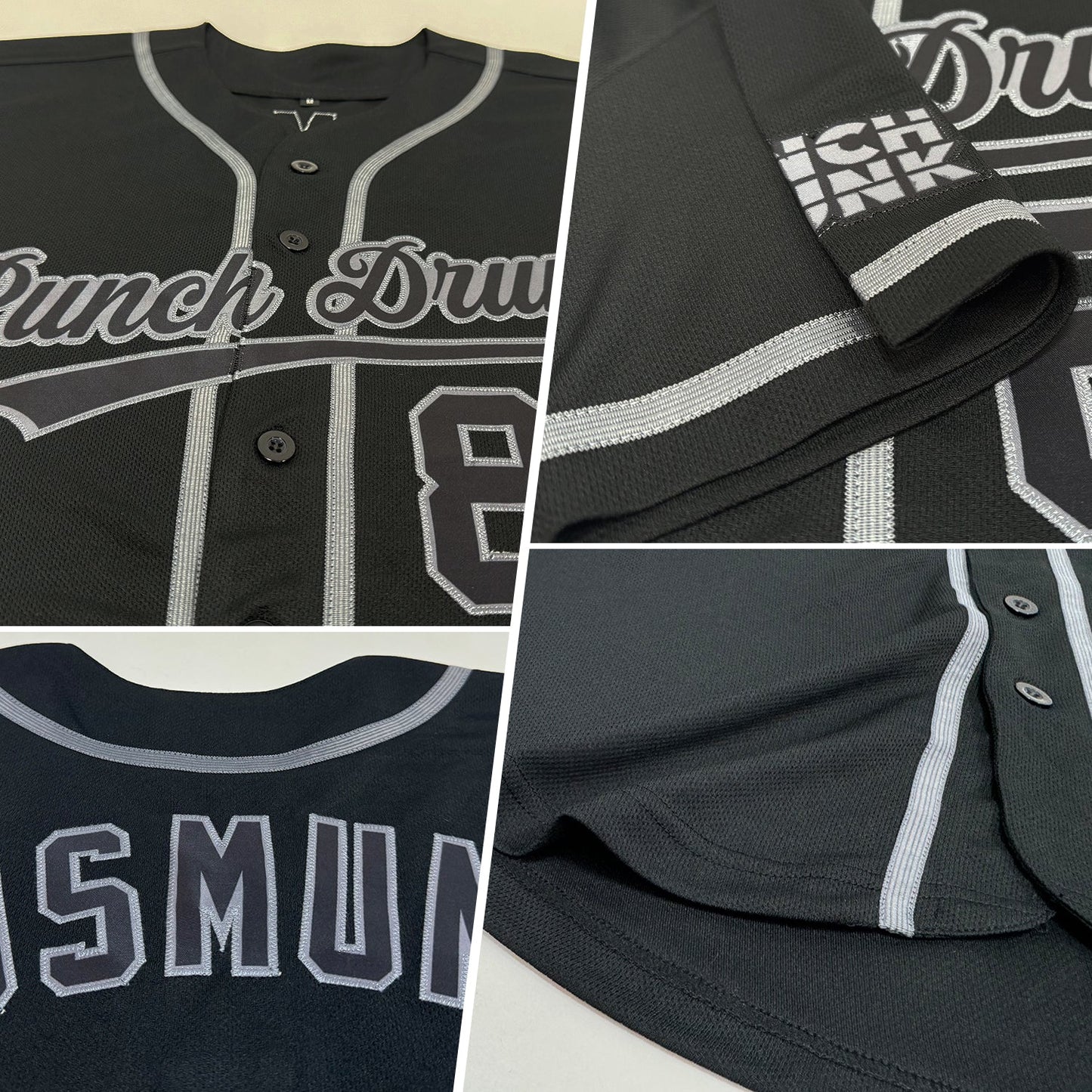 Custom Black Black-Steel Gray Authentic Baseball Jersey baseball jersey product view 2