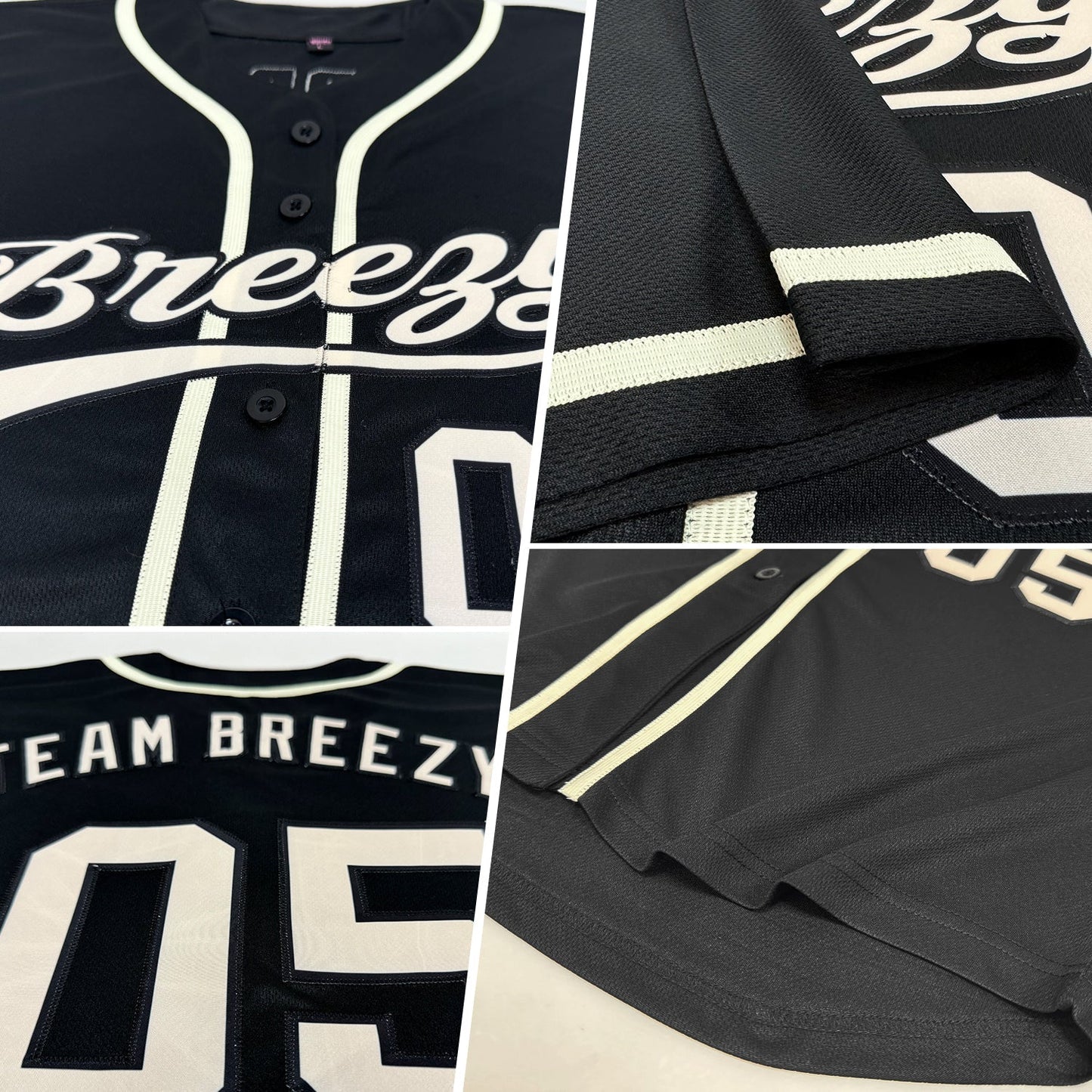 Custom Black Cream Authentic Baseball Jersey baseball jersey product view 2