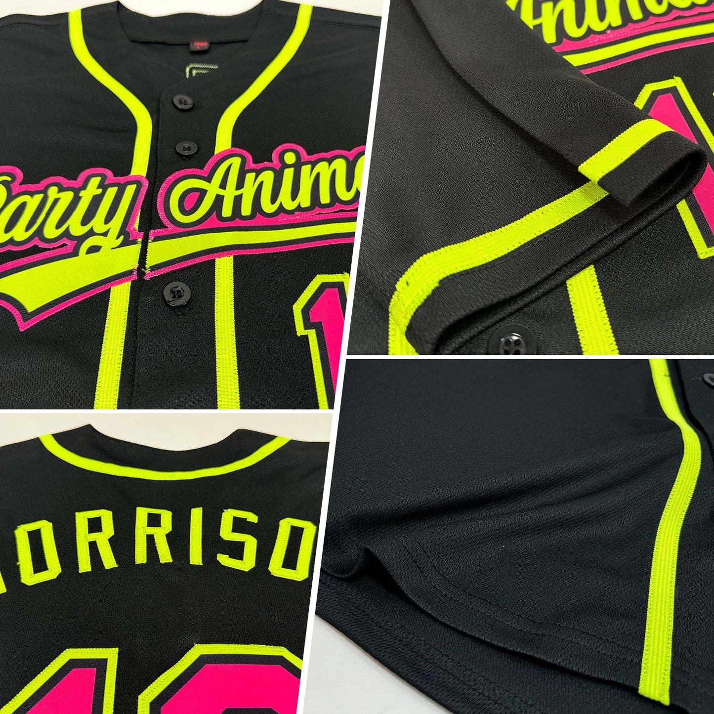 Custom Black Hot Pink-Neon Green Authentic Baseball Jersey baseball jersey product view 2