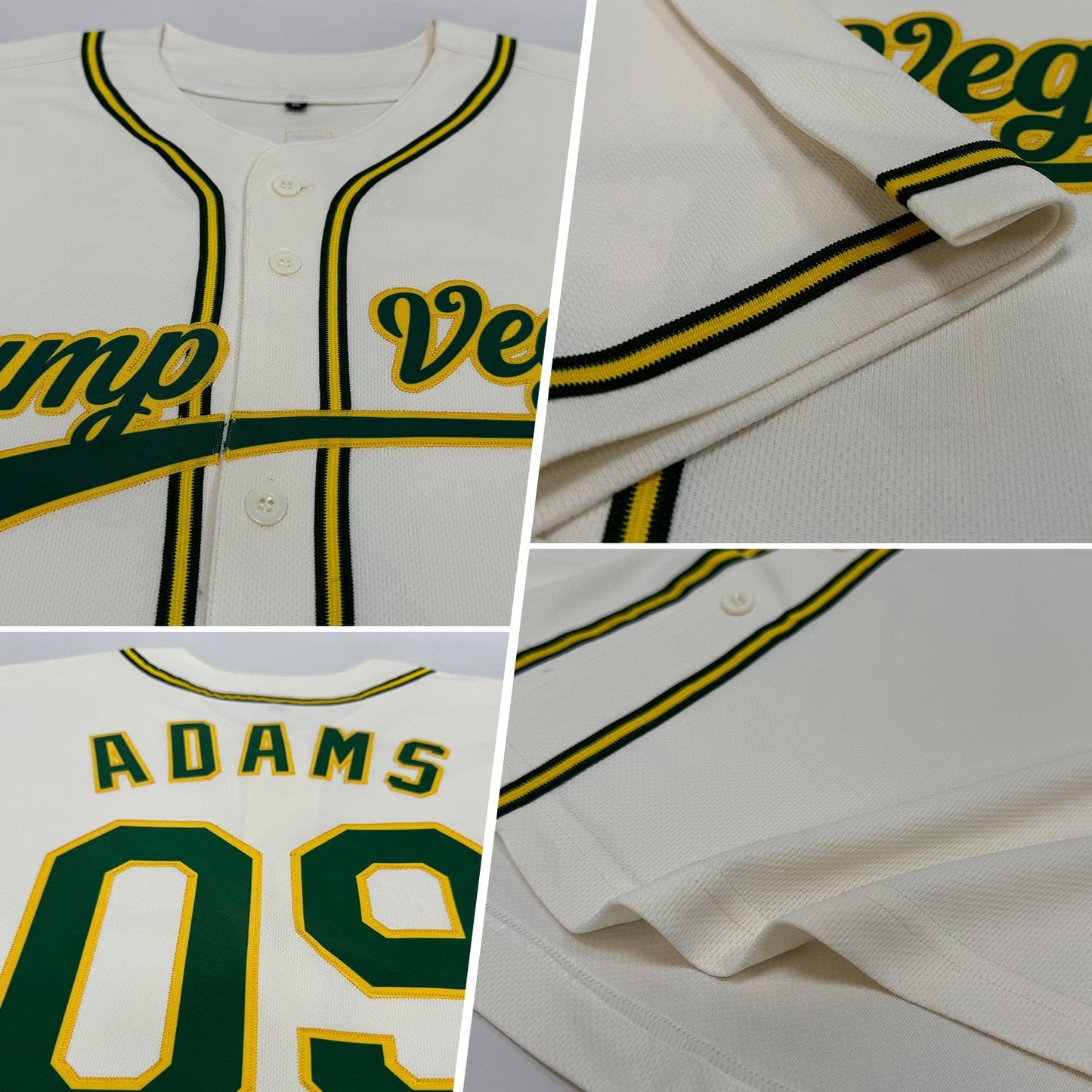 Custom Cream Green-Gold Authentic Baseball Jersey baseball jersey product view 2