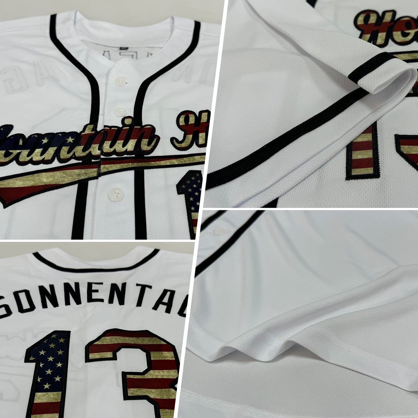 Custom White Vintage USA Flag-Black Authentic Baseball Jersey baseball jersey product view 2