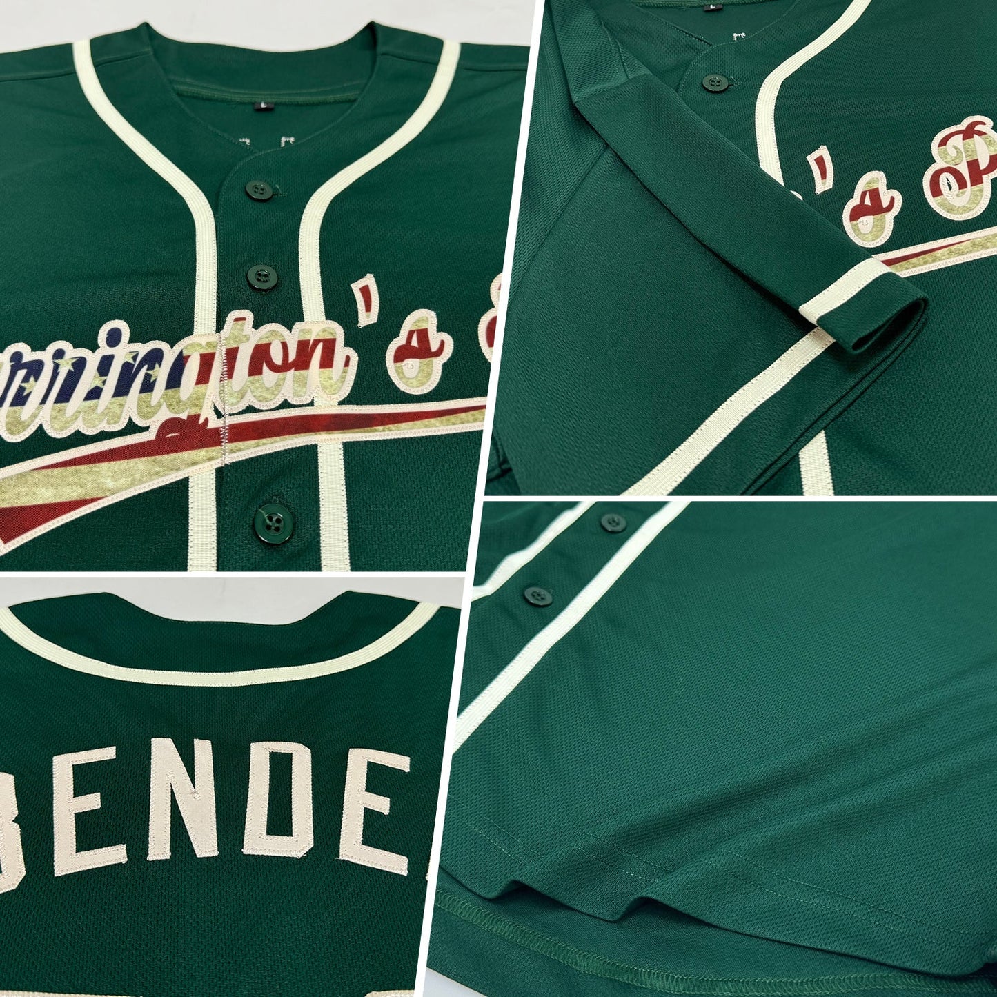 Custom Green Vintage USA Flag-Cream Authentic Baseball Jersey baseball jersey product view 2