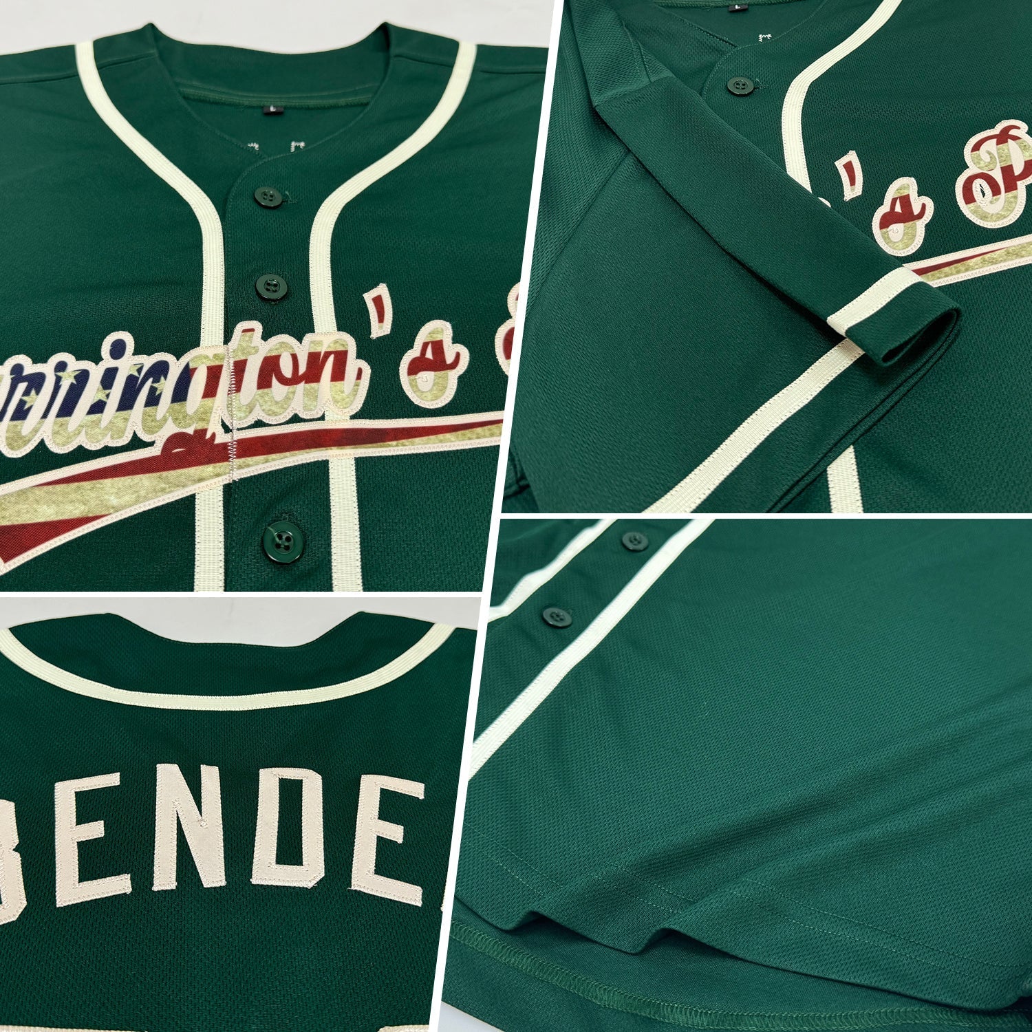 Custom Green Vintage USA Flag-Cream Authentic Baseball Jersey baseball jersey product view 2