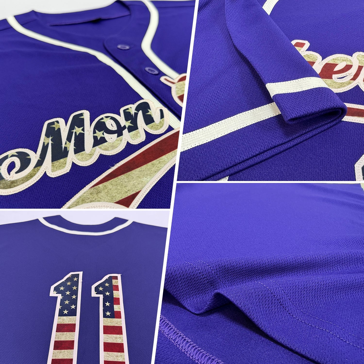 Custom Purple Vintage USA Flag-Cream Authentic Baseball Jersey baseball jersey product view 2