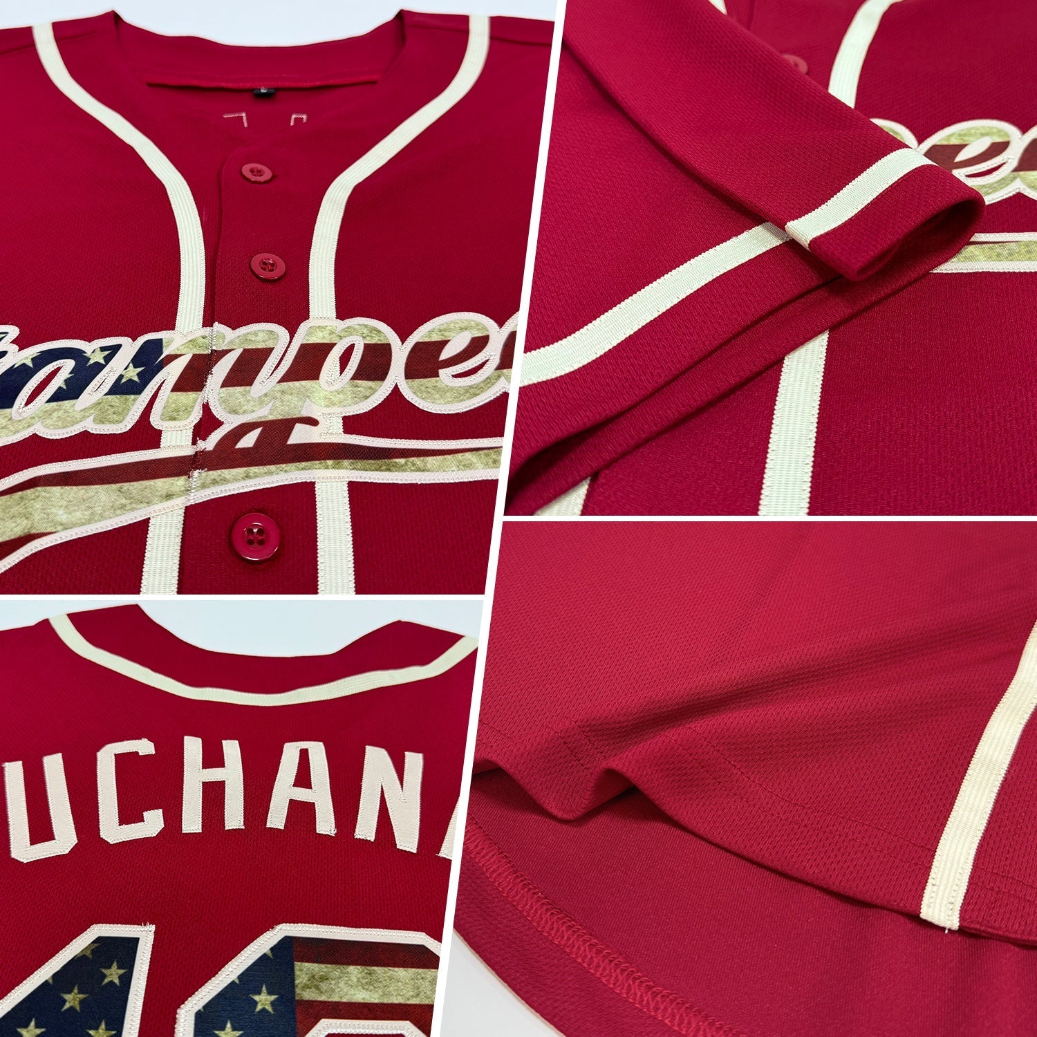 Custom Crimson Vintage USA Flag-Cream Authentic Baseball Jersey baseball jersey product view 2