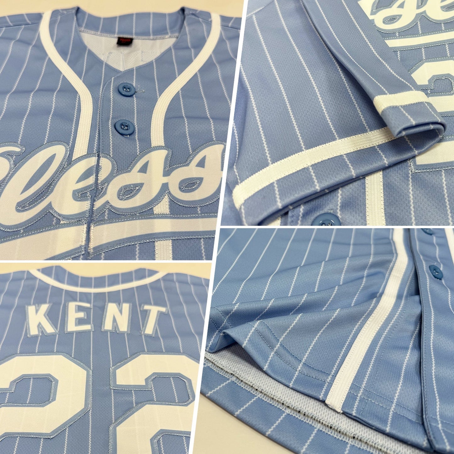 Custom Light Blue White Pinstripe White Authentic Baseball Jersey baseball jersey product view 2