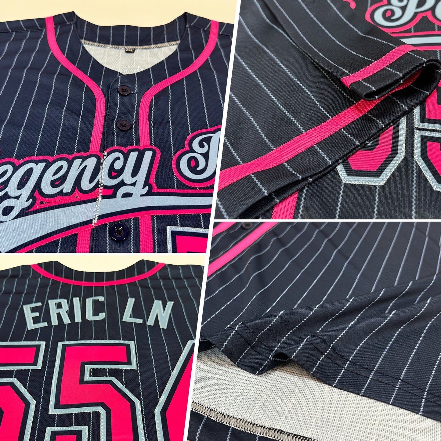 Custom Navy Light Blue Pinstripe Pink Authentic Baseball Jersey baseball jersey product view 2