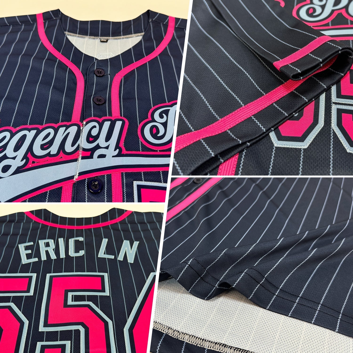 Custom Navy Light Blue Pinstripe Pink Authentic Baseball Jersey baseball jersey product view 2
