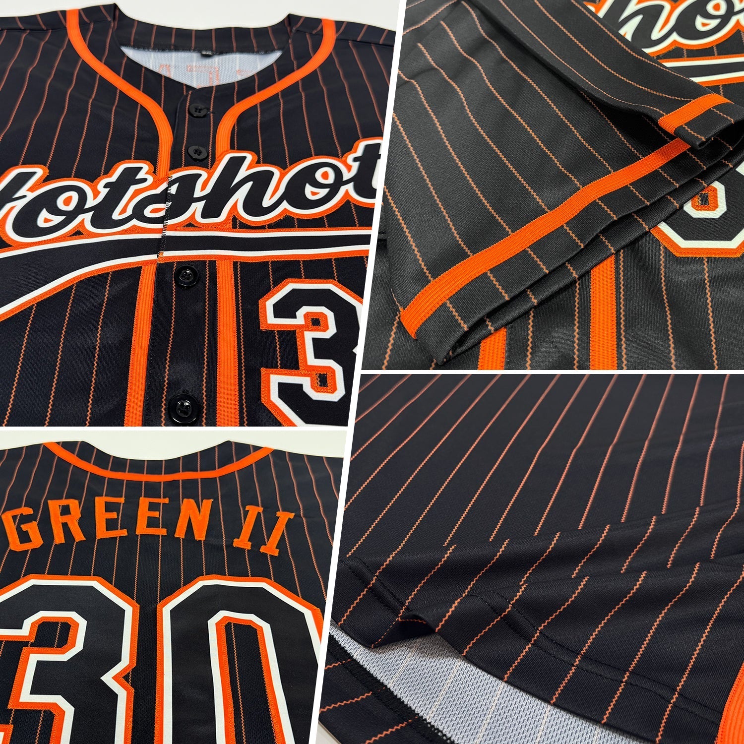 Custom Black Orange Pinstripe Black-White Authentic Baseball Jersey baseball jersey product view 2