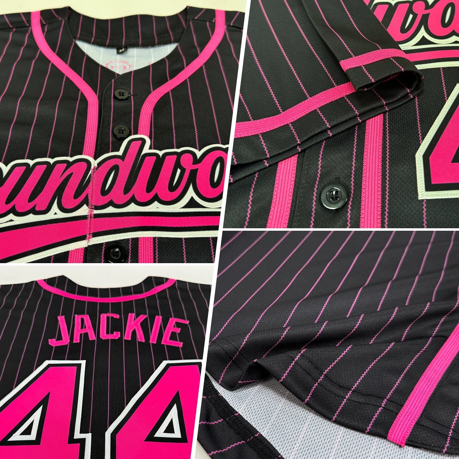 Custom Black Pink Pinstripe Pink-White Authentic Baseball Jersey baseball jersey product view 2