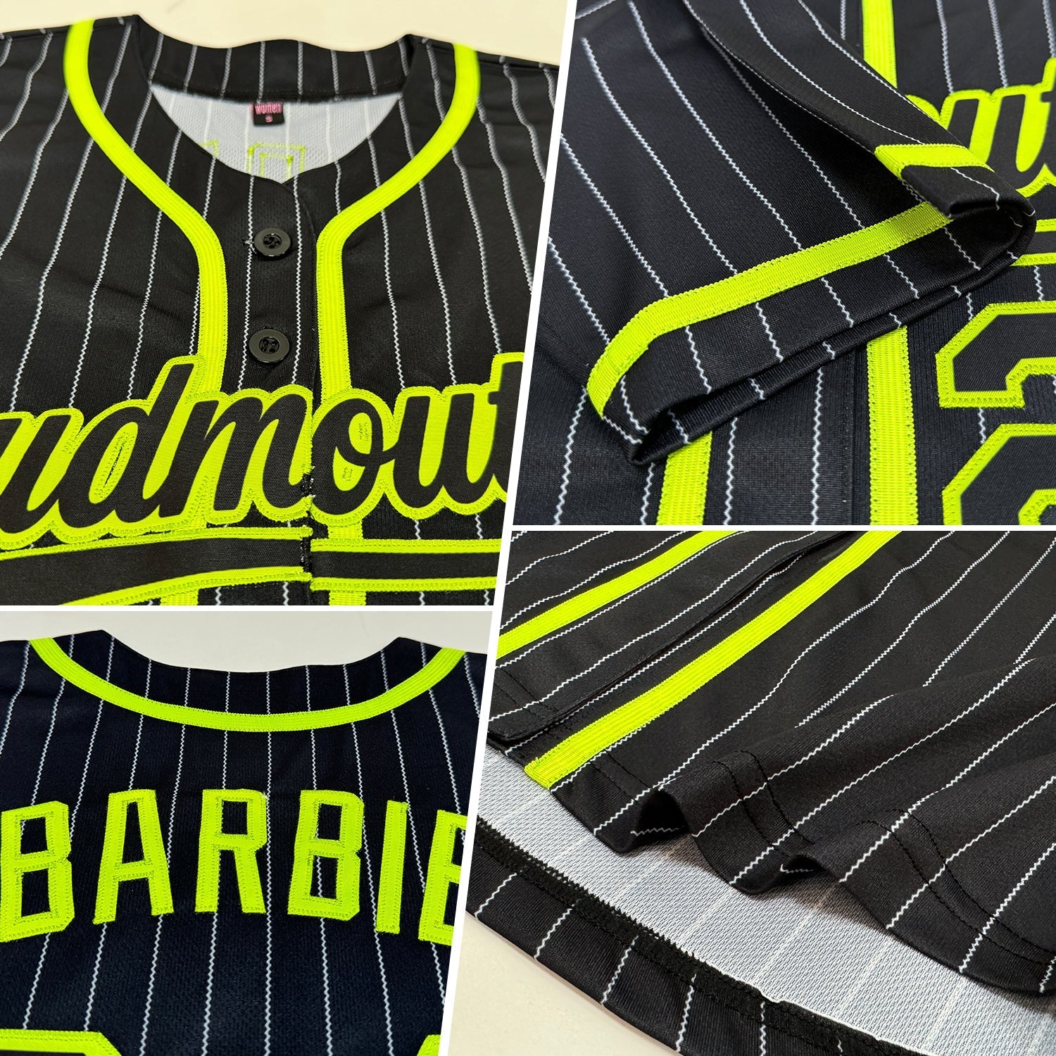 Custom Black White Pinstripe Black-Neon Green Authentic Baseball Jersey baseball jersey product view 2