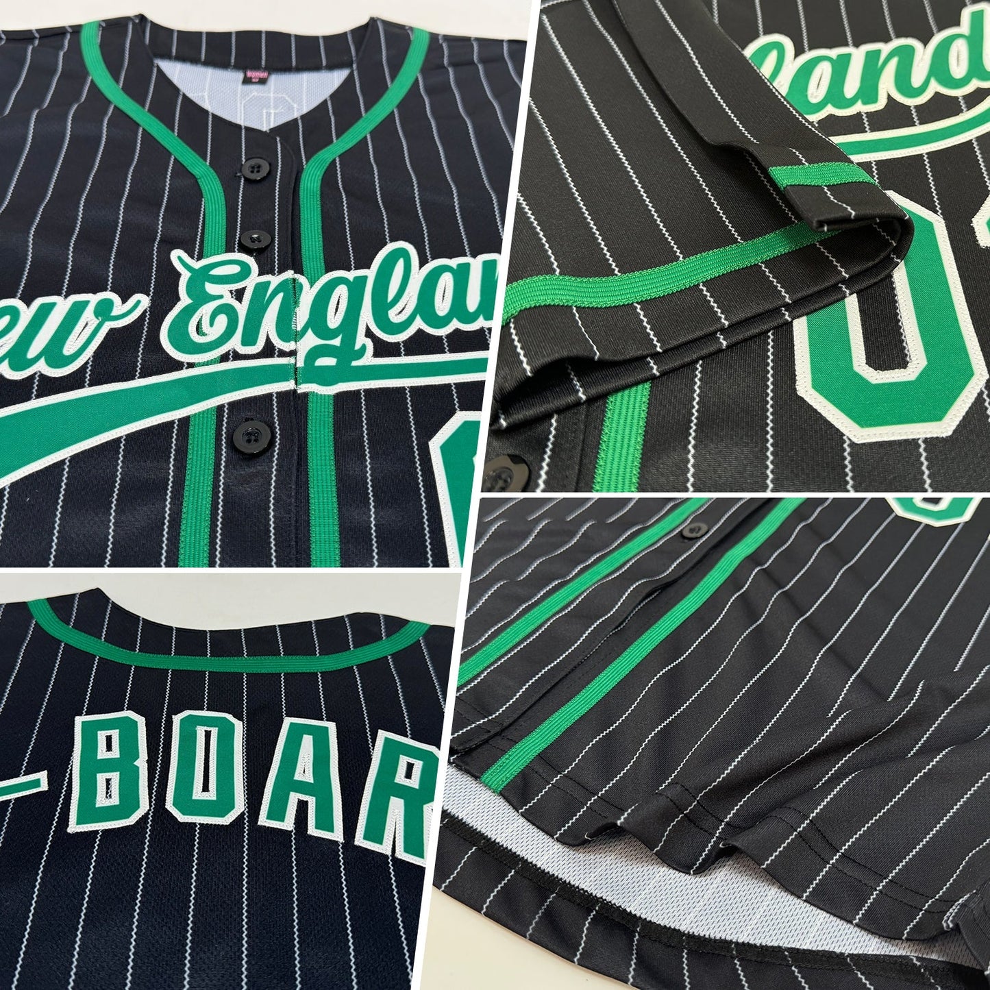 Custom Black White Pinstripe Kelly Green Authentic Baseball Jersey baseball jersey product view 2