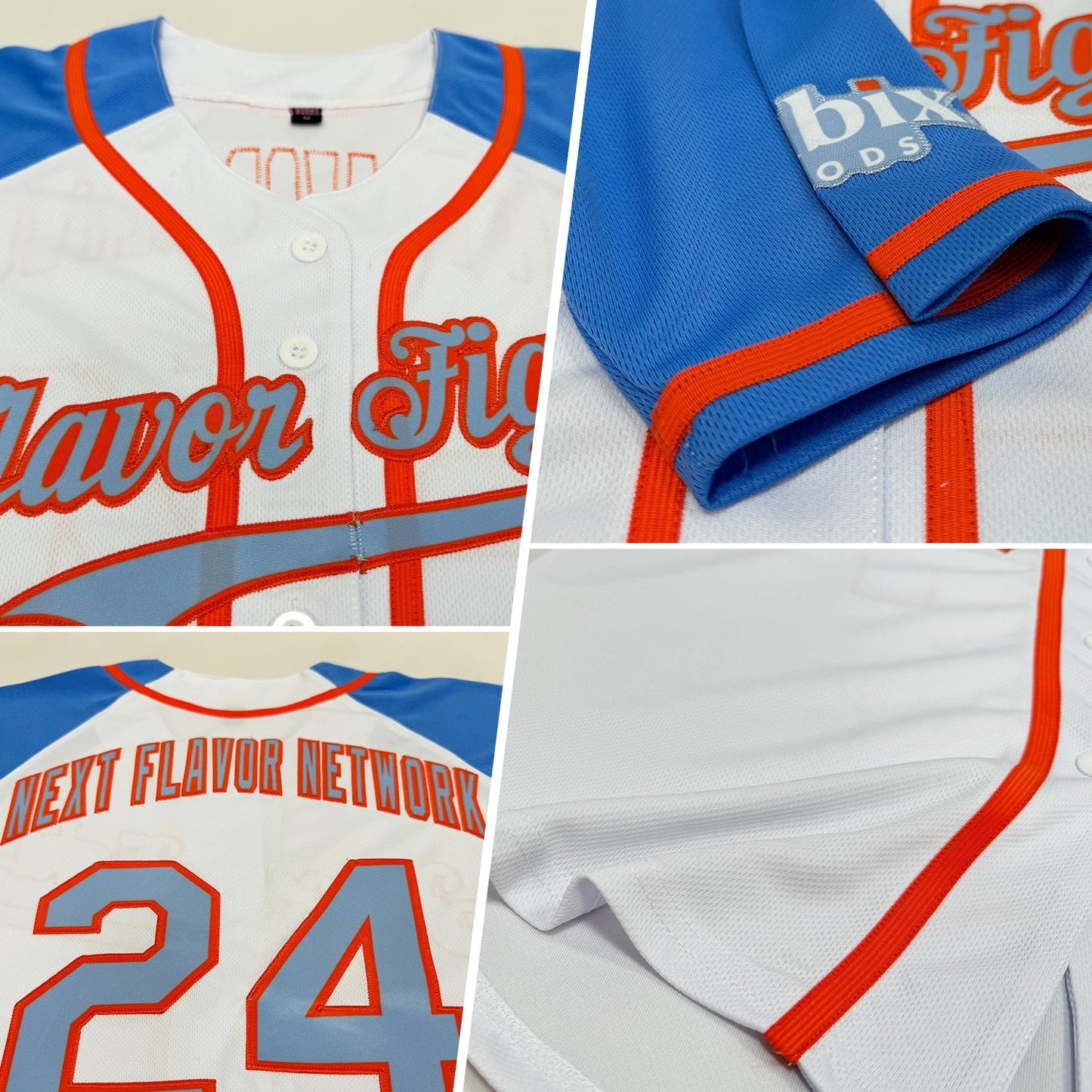 Custom White Light Blue-Orange Authentic Raglan Sleeves Baseball Jersey baseball jersey product view 2