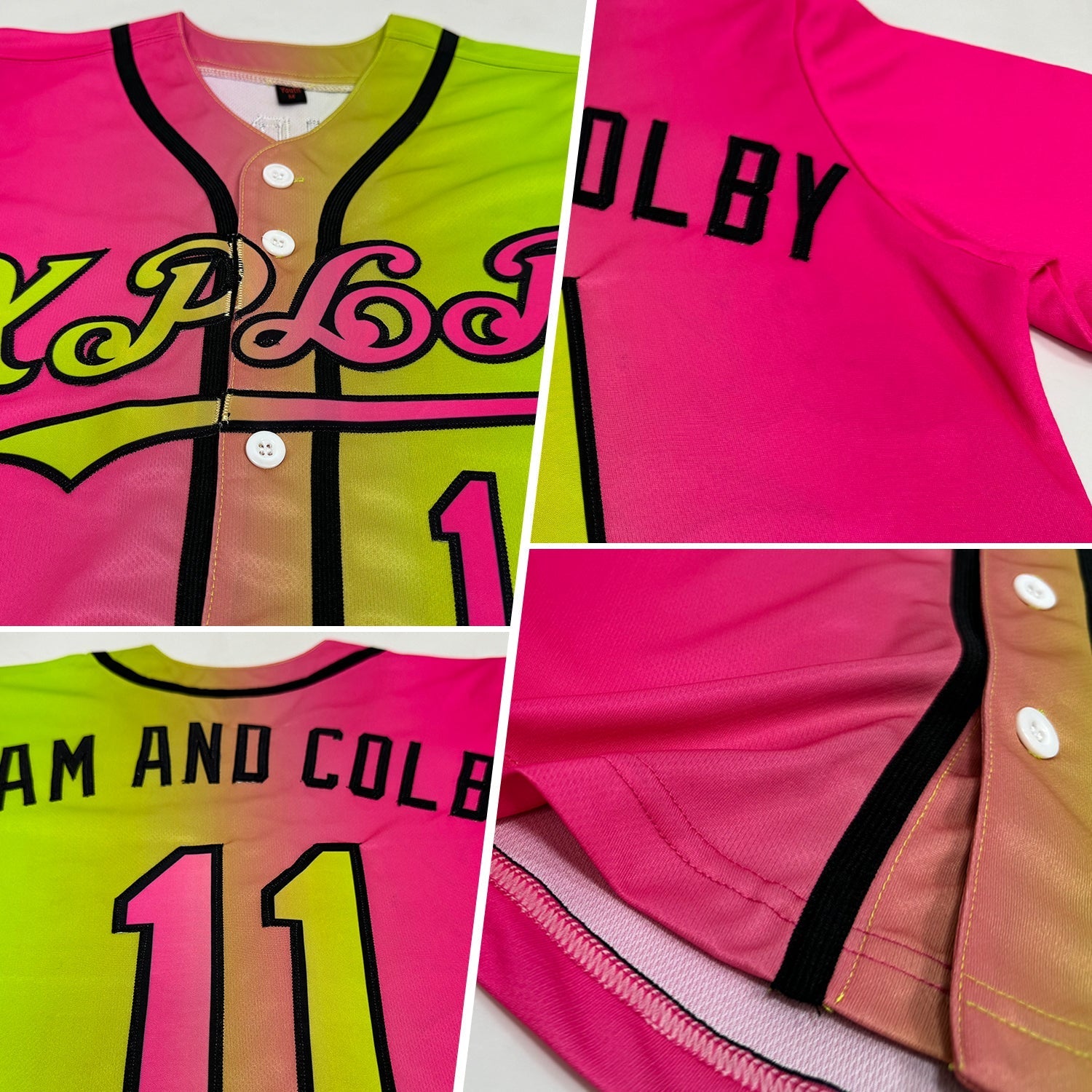 Custom Neon Green Pink-Black Authentic Gradient Fashion Baseball Jersey baseball jersey product view 2