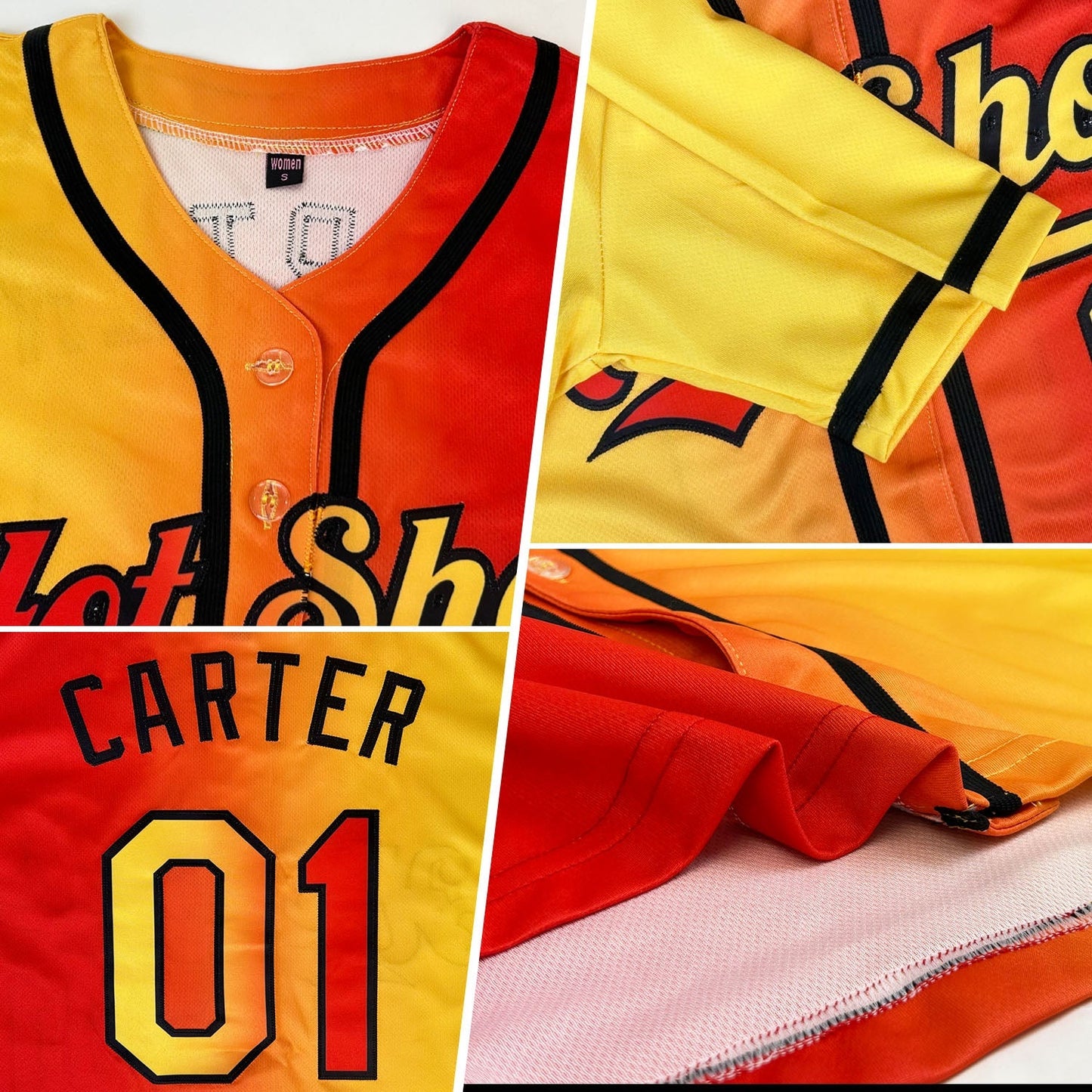 Custom Red Yellow-Black Authentic Gradient Fashion Baseball Jersey baseball jersey product view 2