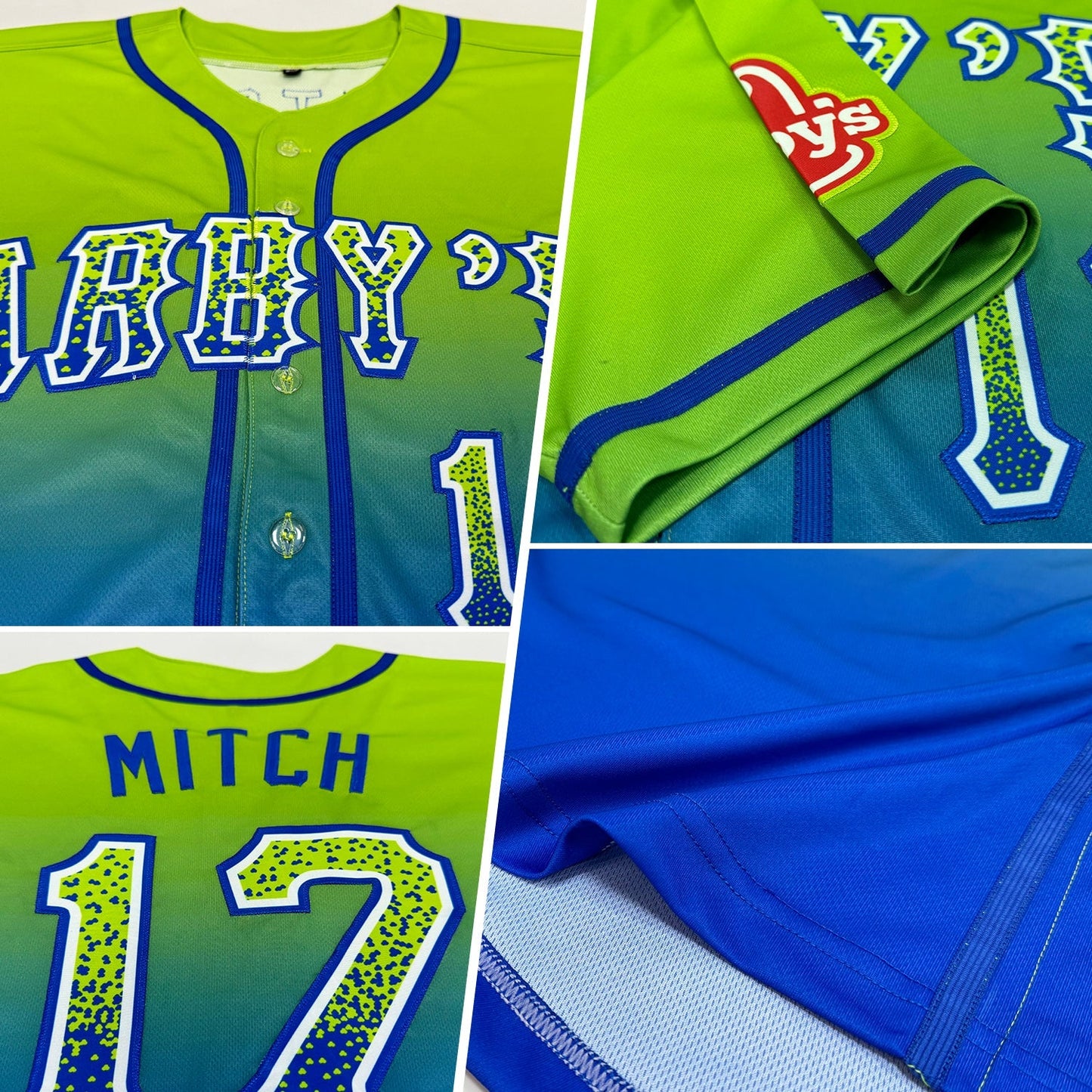 Custom Neon Green White-Royal Authentic Fade Fashion Baseball Jersey baseball jersey product view 2