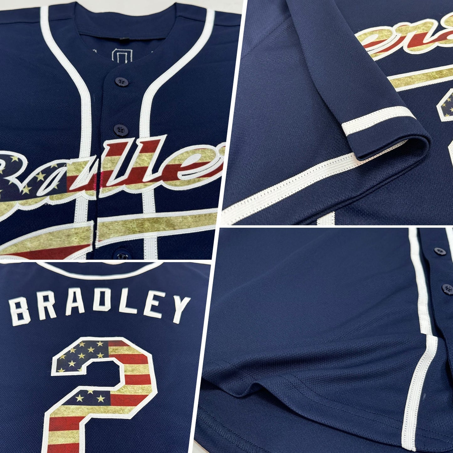 Custom Navy Vintage USA Flag-White Authentic Baseball Jersey baseball jersey product view 2