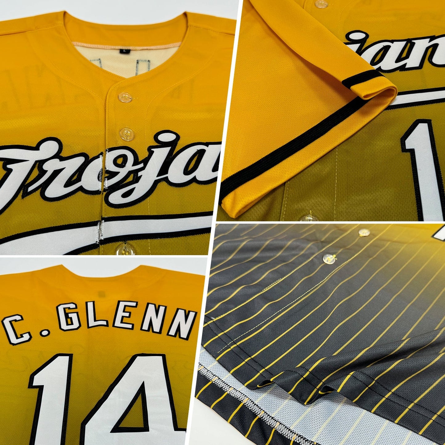 Custom Gold Pinstripe White-Black Authentic Fade Fashion Baseball Jersey baseball jersey product view 2