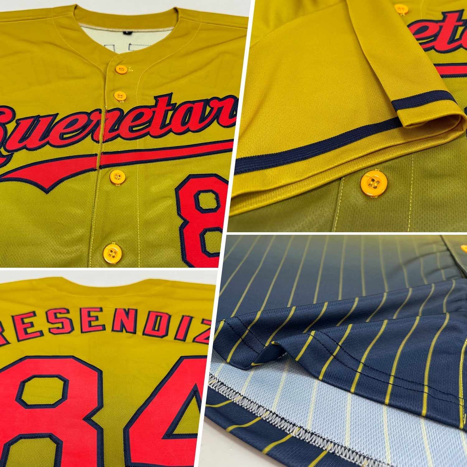 Custom Old Gold Pinstripe Red-Navy Authentic Fade Fashion Baseball Jersey baseball jersey product view 2