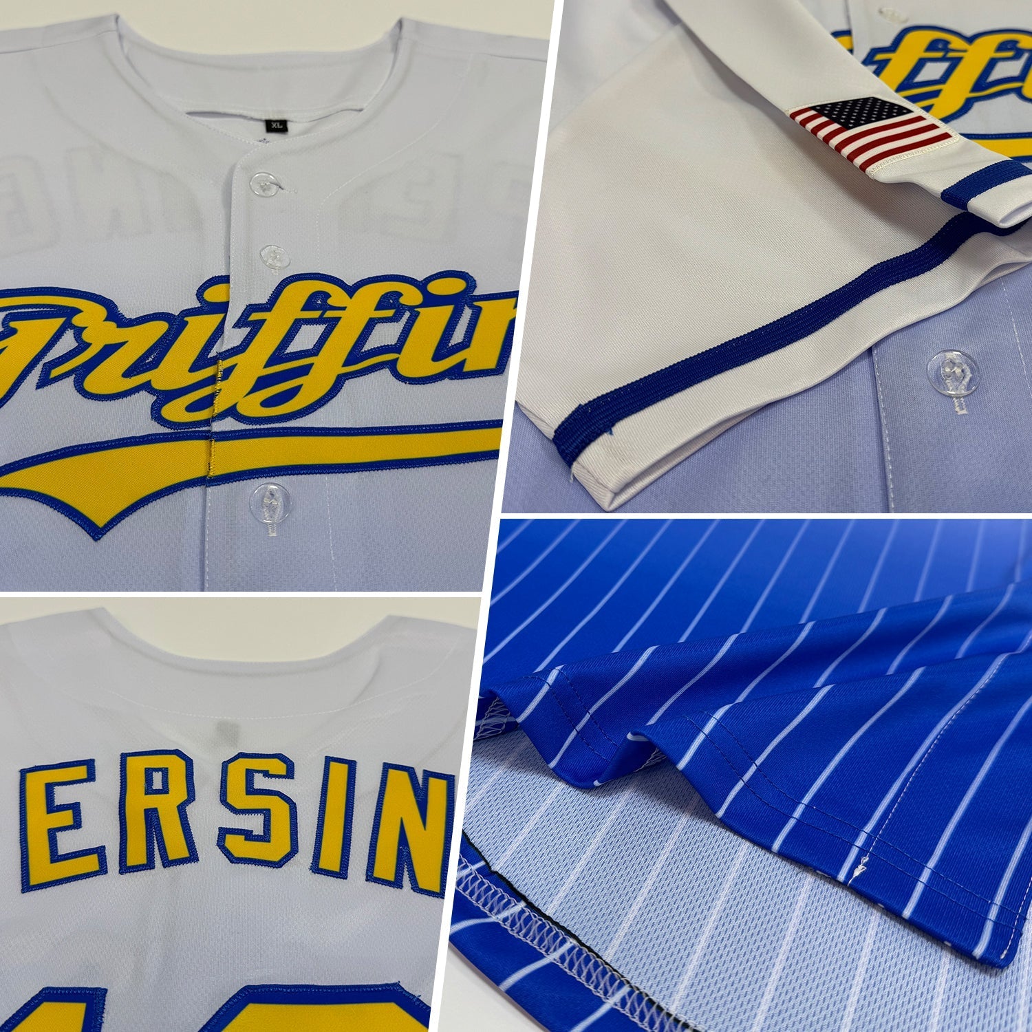Custom White Pinstripe Yellow-Royal Authentic Fade Fashion Baseball Jersey baseball jersey product view 2