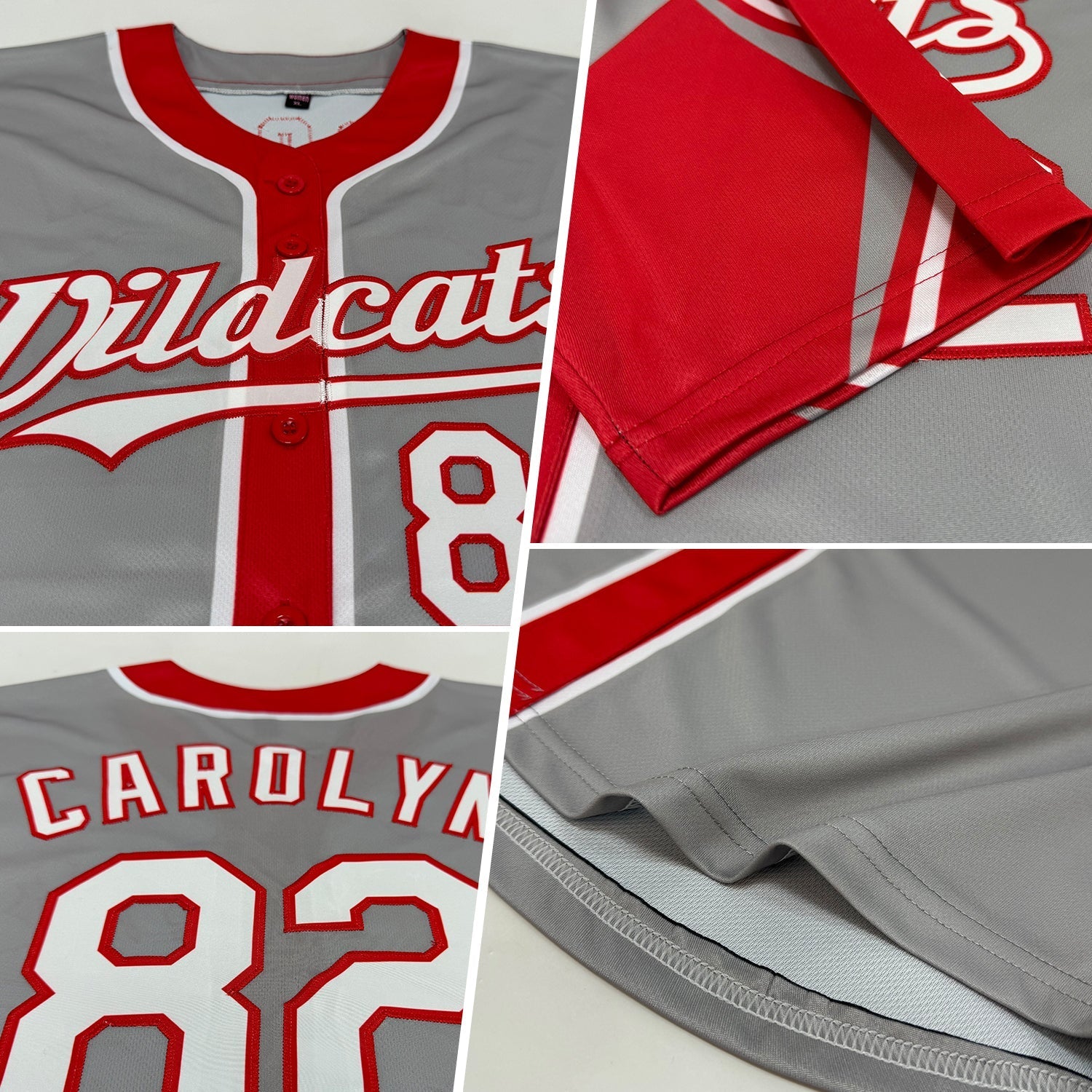 Custom Gray White-Red 3 Colors Arm Shapes Authentic Baseball Jersey baseball jersey product view 2