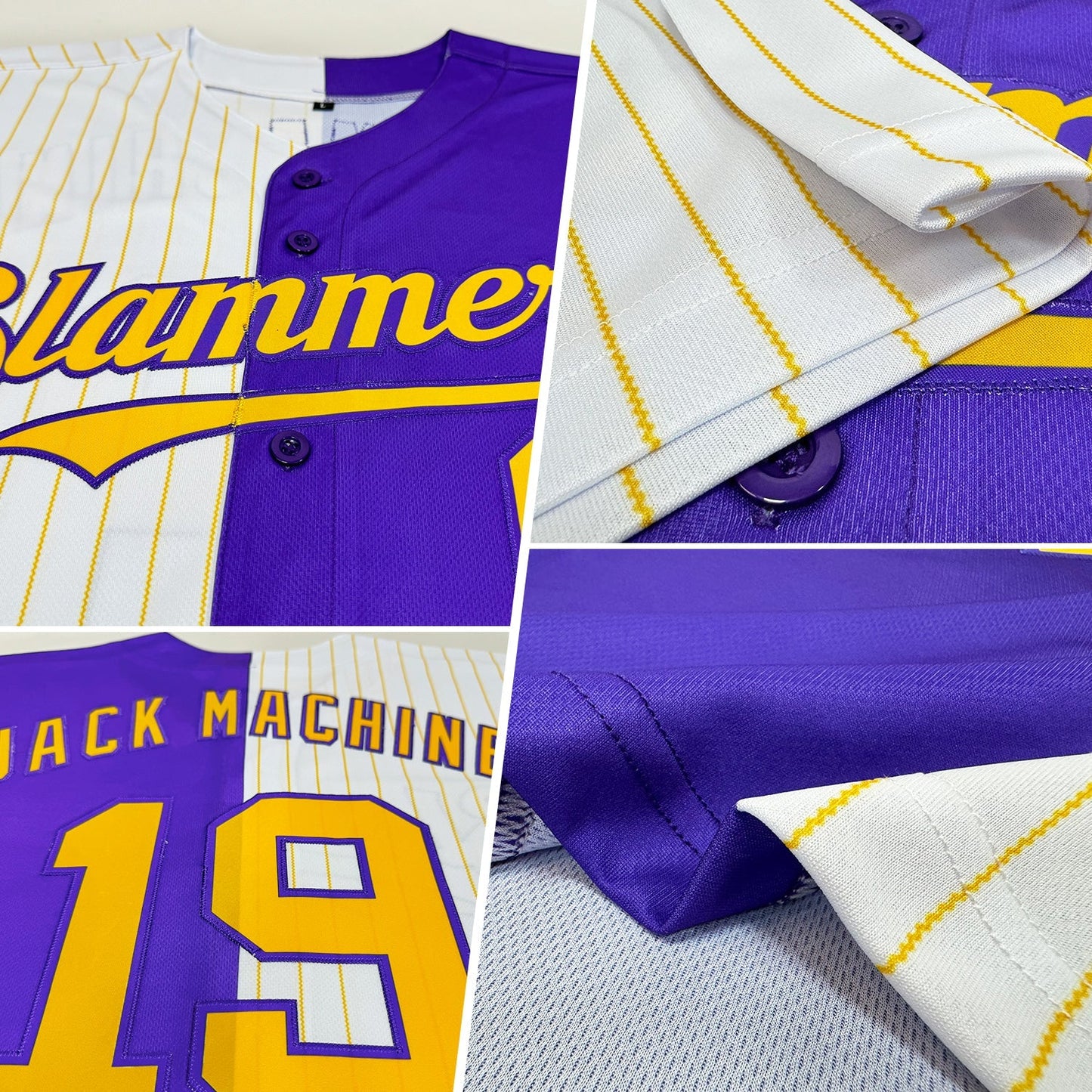 Custom Purple White-Gold Pinstripe Authentic Split Fashion Baseball Jersey baseball jersey product view 2