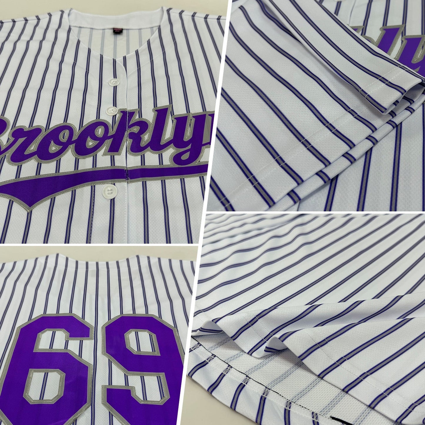 Custom White (Purple Gray Pinstripe) Purple-Gray Authentic Baseball Jersey baseball jersey product view 2