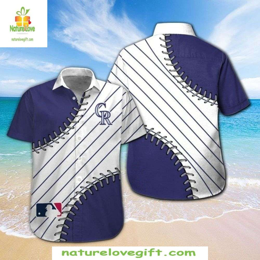 Colorado Rockies Hawaiian Shirt MLB Tropical Jersey Stripe Baseball Apparel baseball jersey product view 1