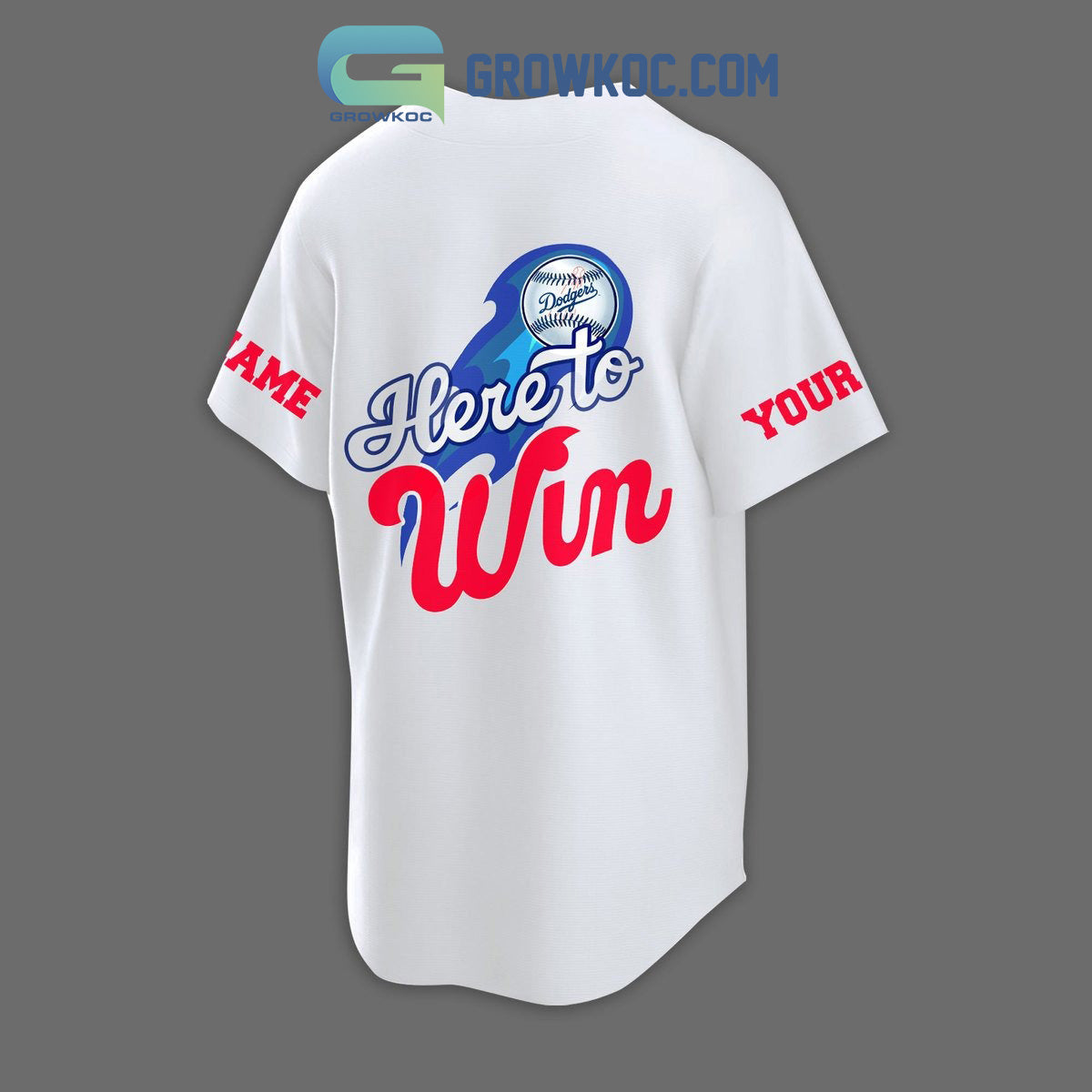 MLB Dodgers Here To Win White Design Personalized Baseball Jersey baseball jersey product view 3