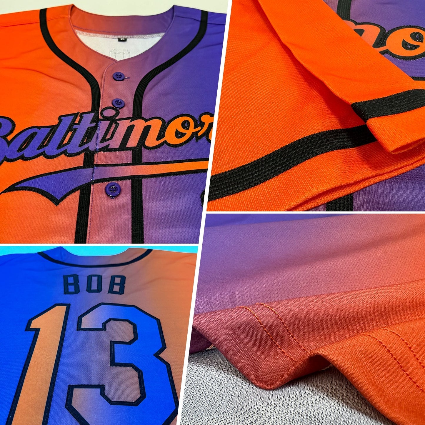 Custom Purple Orange-Black Authentic Gradient Fashion Baseball Jersey baseball jersey product view 2