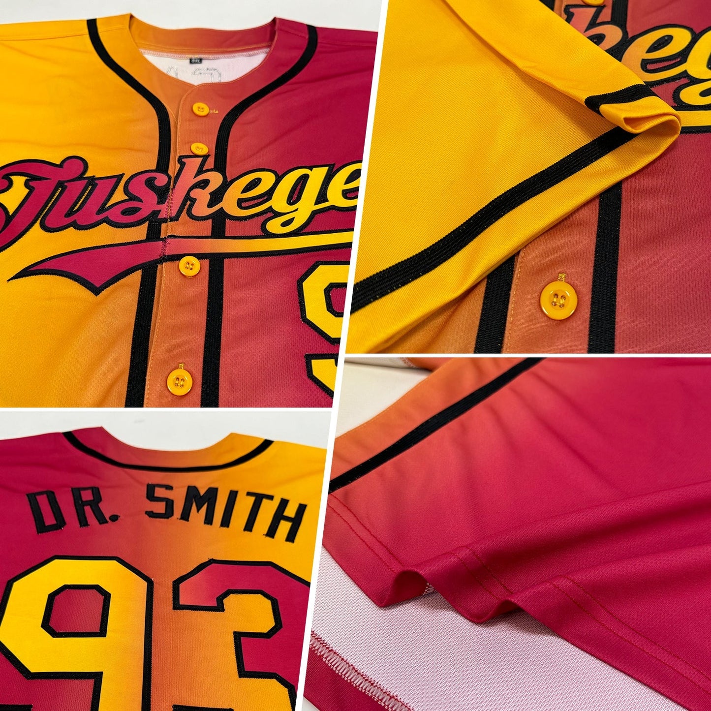 Custom Maroon Gold-Black Authentic Gradient Fashion Baseball Jersey baseball jersey product view 2
