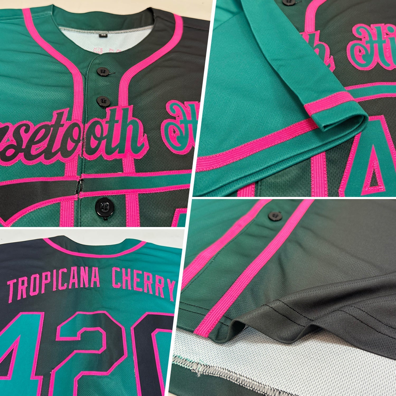 Custom Black Teal-Pink Authentic Gradient Fashion Baseball Jersey baseball jersey product view 2