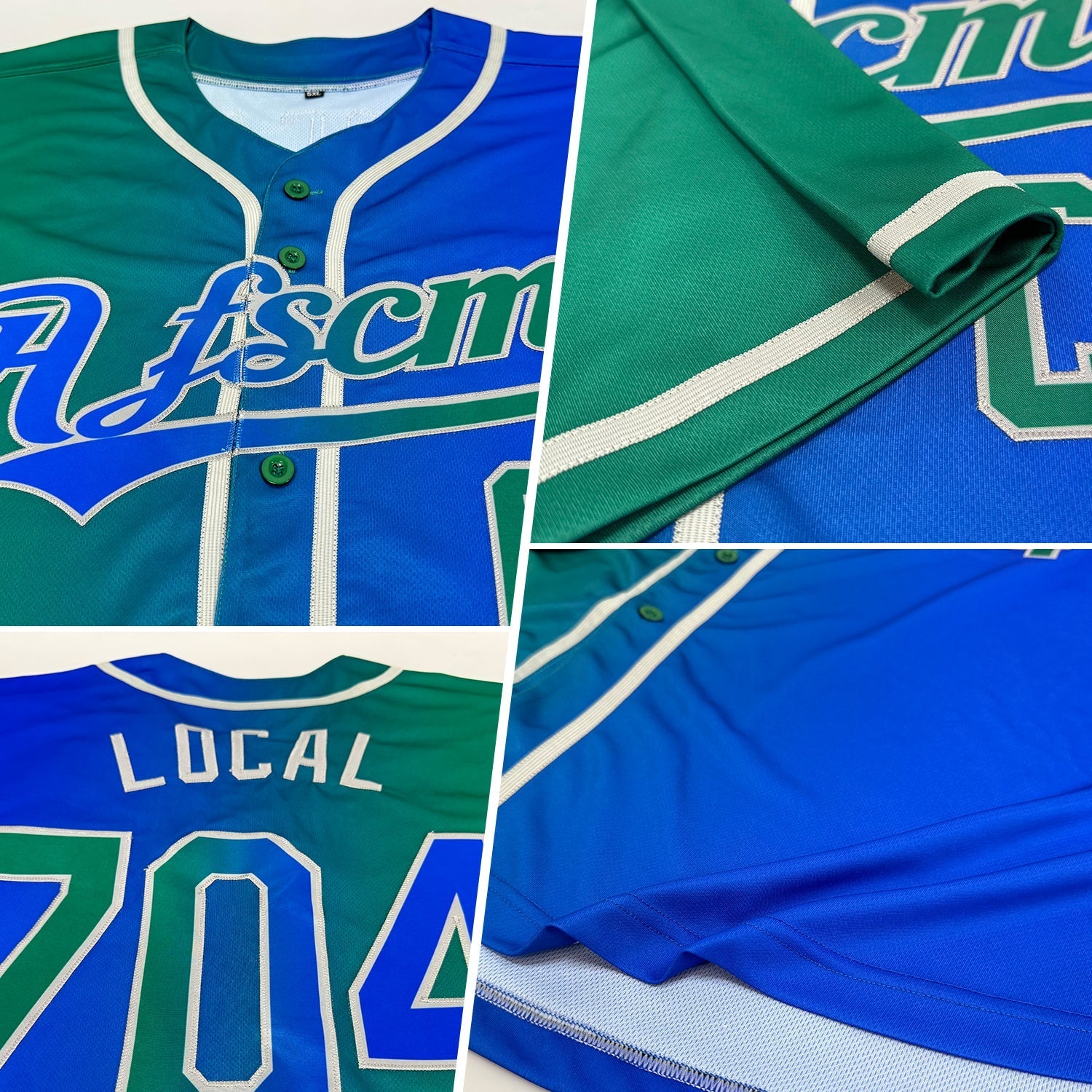 Custom Royal Kelly Green-Gray Authentic Gradient Fashion Baseball Jersey baseball jersey product view 2