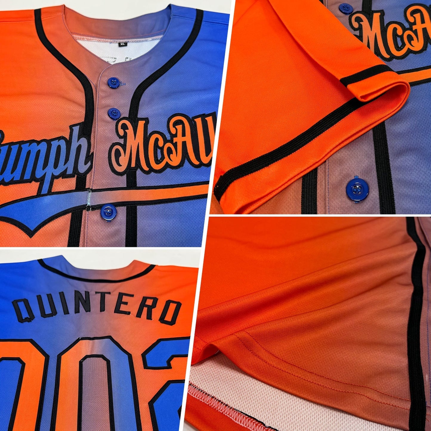 Custom Thunder Blue Orange-Black Authentic Gradient Fashion Baseball Jersey baseball jersey product view 2