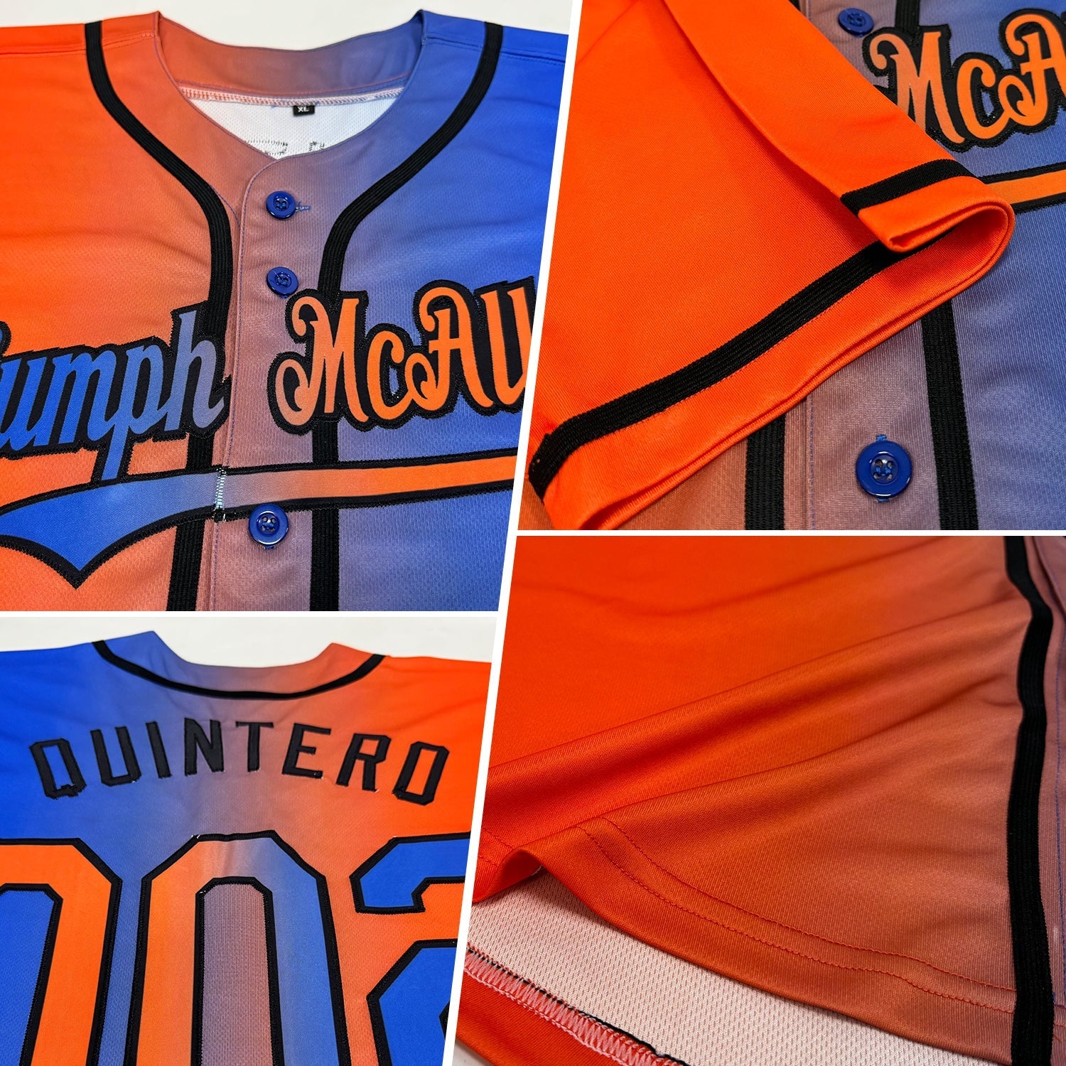 Custom Thunder Blue Orange-Black Authentic Gradient Fashion Baseball Jersey baseball jersey product view 2