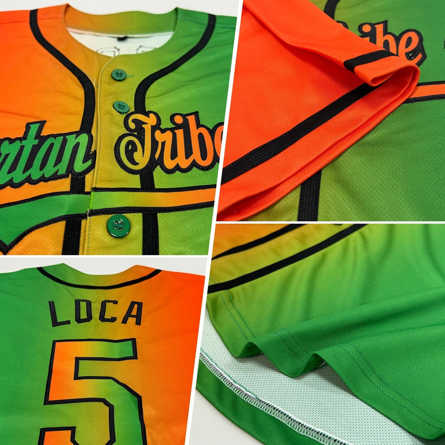 Custom Grass Green Orange-Black Authentic Gradient Fashion Baseball Jersey baseball jersey product view 2