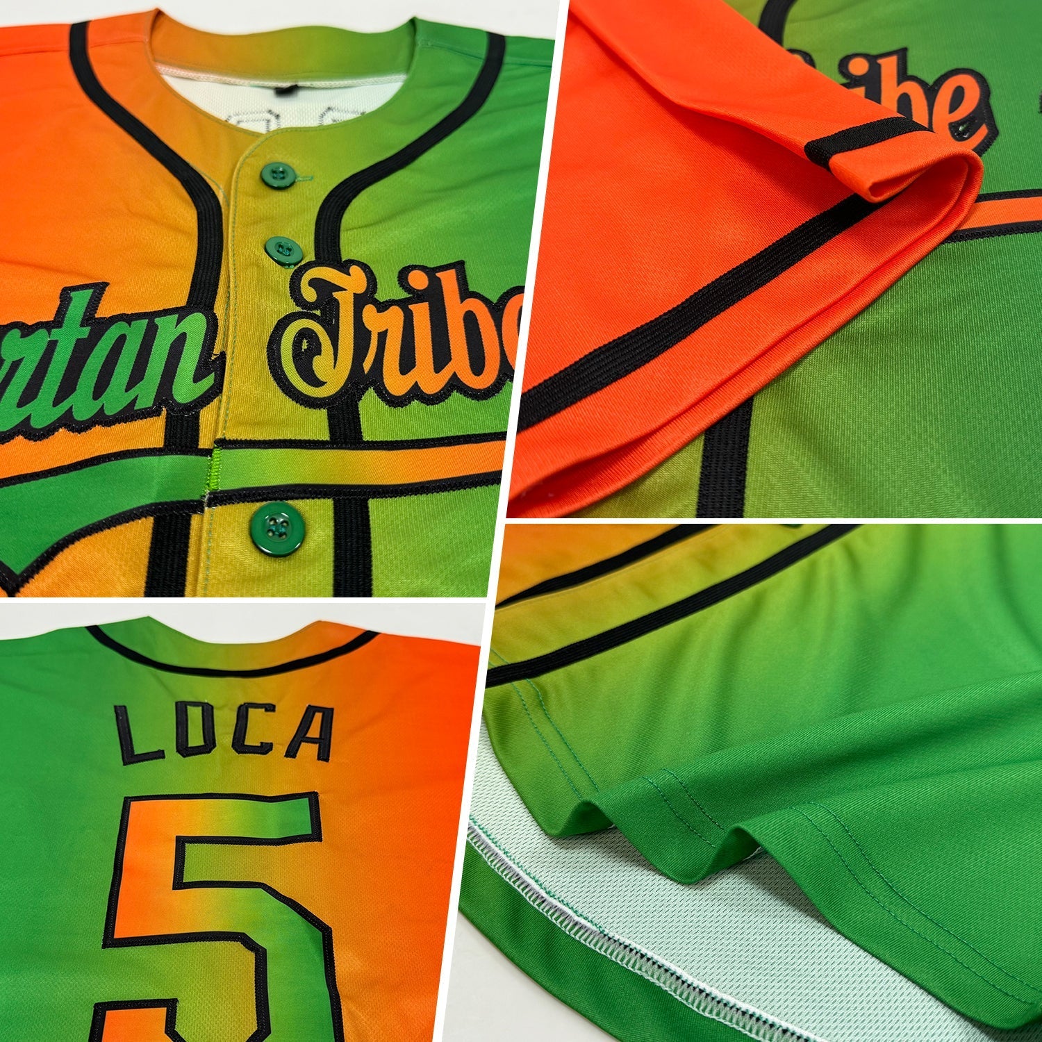 Custom Grass Green Orange-Black Authentic Gradient Fashion Baseball Jersey baseball jersey product view 2