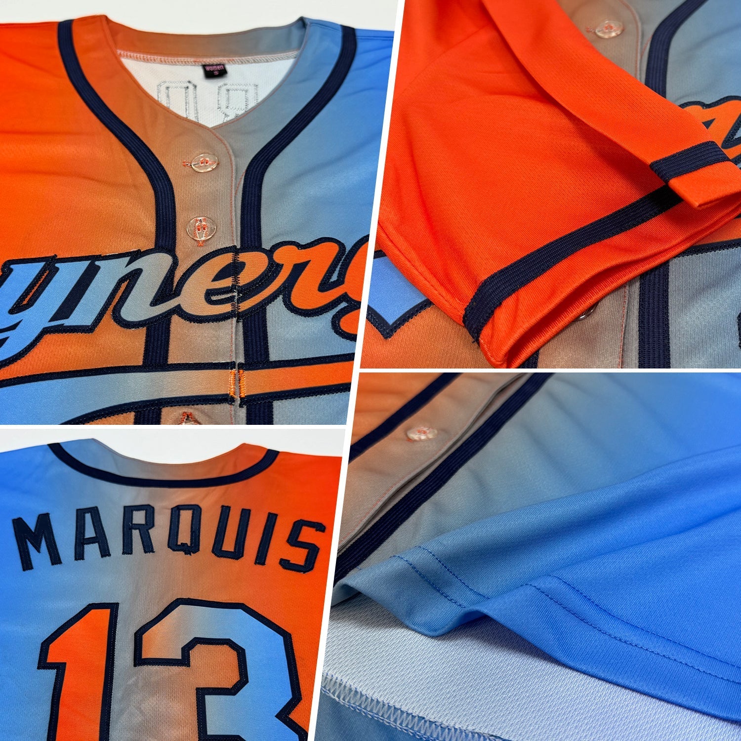 Custom Electric Blue Orange-Navy Authentic Gradient Fashion Baseball Jersey baseball jersey product view 2