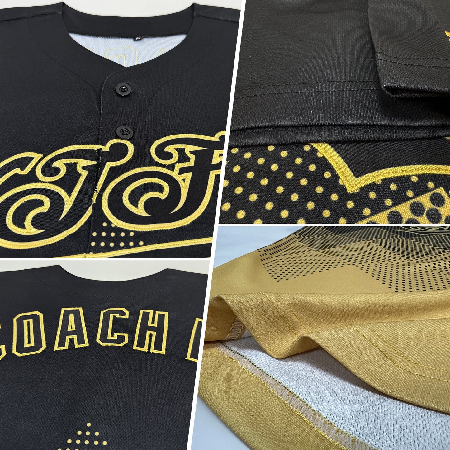 Custom Black Vegas Gold 3D Pattern Design Gradient Square Shapes Authentic Baseball Jersey baseball jersey product view 2