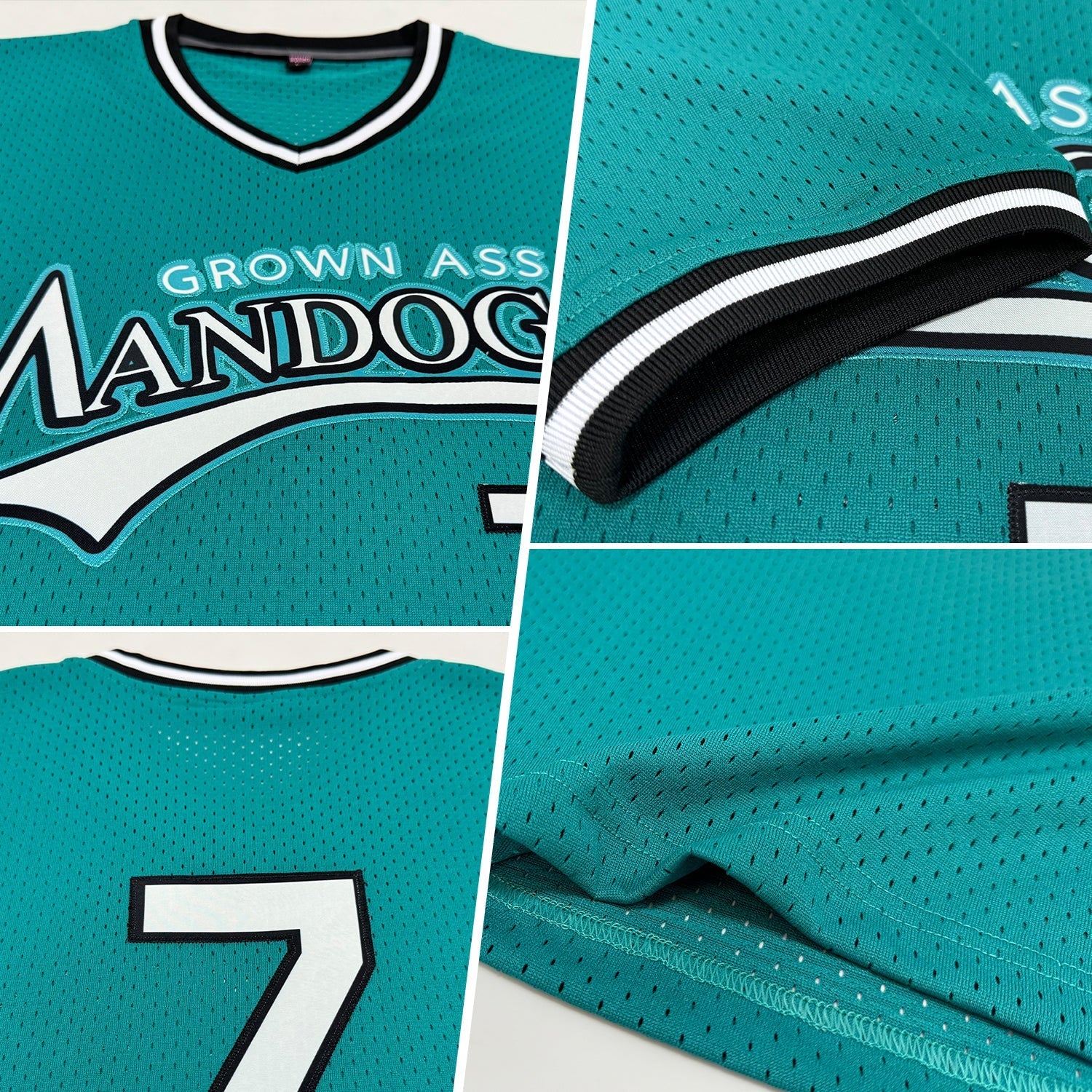Custom Teal White-Black Authentic Throwback Baseball Jersey baseball jersey product view 2